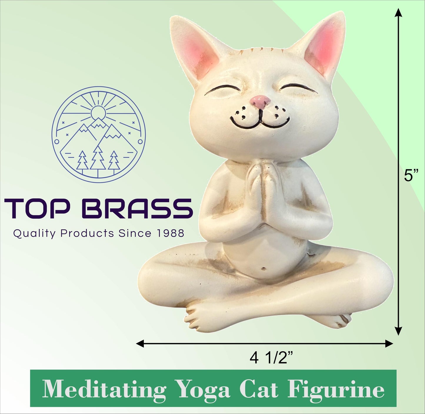 Top Brass Yoga Cat Figurine Statue – Meditating Praying Cat Desk Decor – Zen Home & Office Accent – Cute Resin Cat Sculpture for Shelf, Table or Gift – 5 Inch Mindful Cat Decor