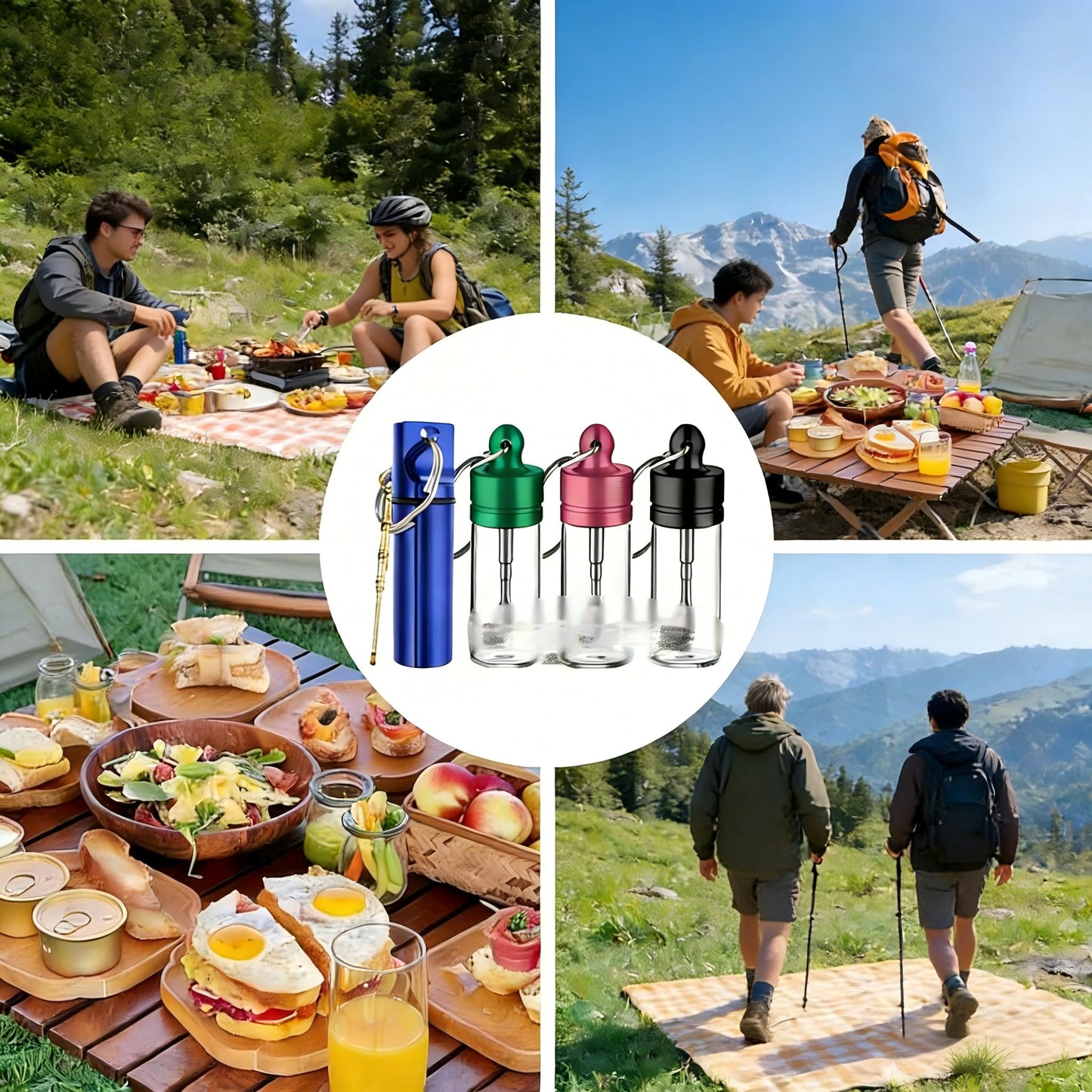 4 Pack Mini travel spice containers, Waterproof Leak-Proof Seasoning Storage,Portable Clear Glass Condiment Organizer for Travel, Camping, Hiking, Outdoor & Kitchen Use