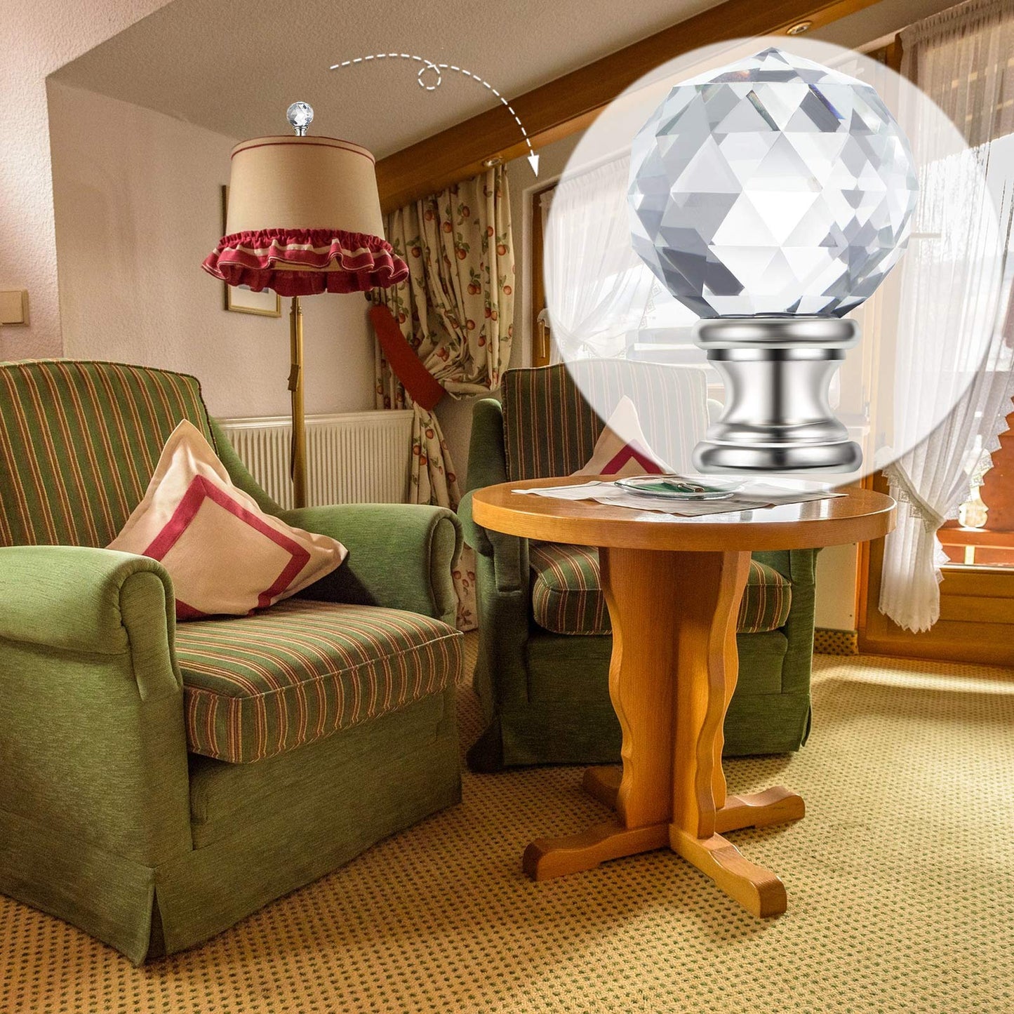 Mudder 2 Pieces Crystal Lamp Finials Decorative Lamp Shade Screw Cap Clear Top Knob with Polished Chrome Base 1-3/4 Inches Diamond Knob(Silver Base)