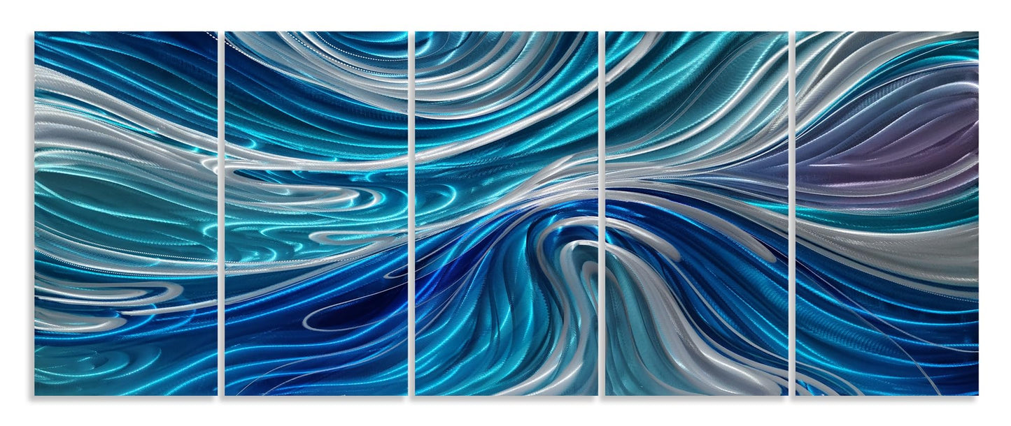 NdcSkyArt Handcrafted 3D Abstract Blue and Silver Metal Wall Art