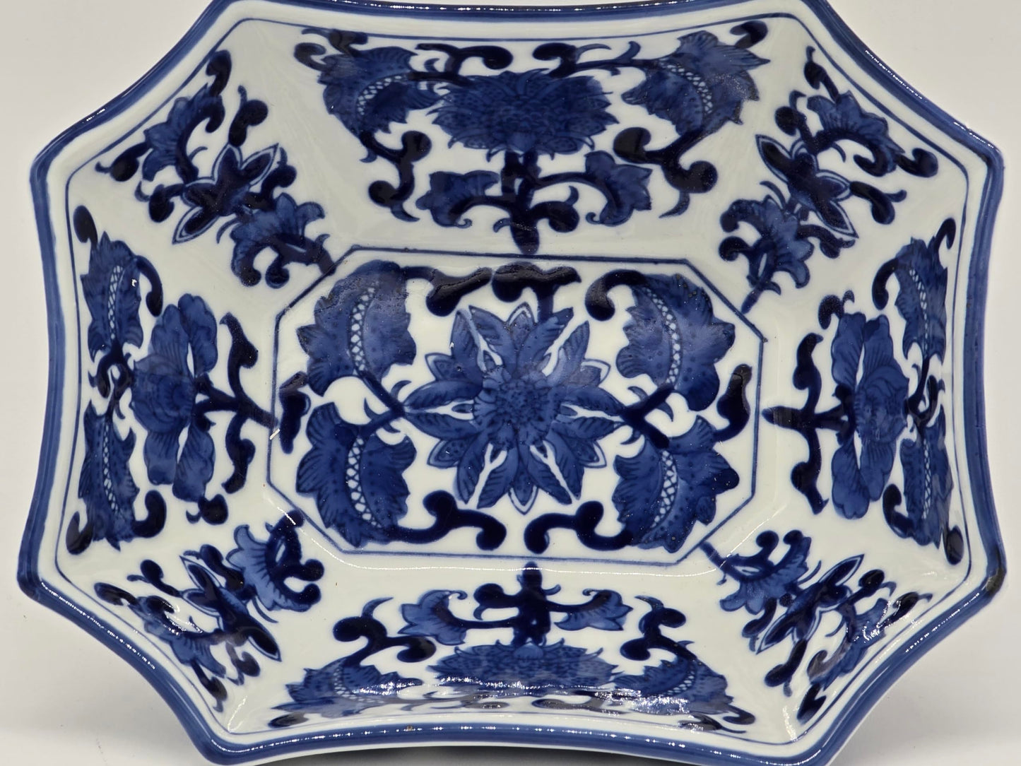 Blue and White Long Octagon Serving Bowls, Salad Bowls, Fruit Bowls (7")