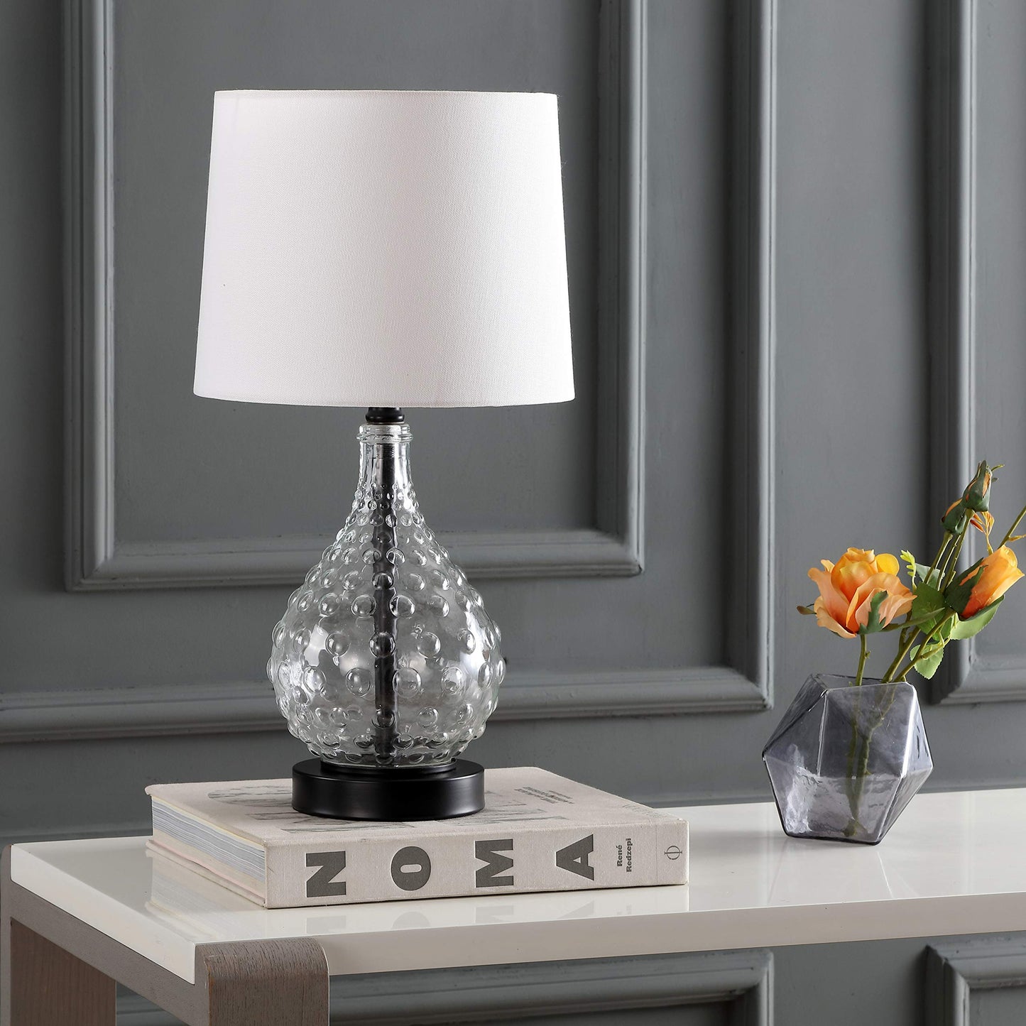 SAFAVIEH Lighting Collection Targari Black/ Clear Crystal 19-inch Bedroom Living Room Home Office Desk Nightstand Table Lamp (LED Bulb Included)