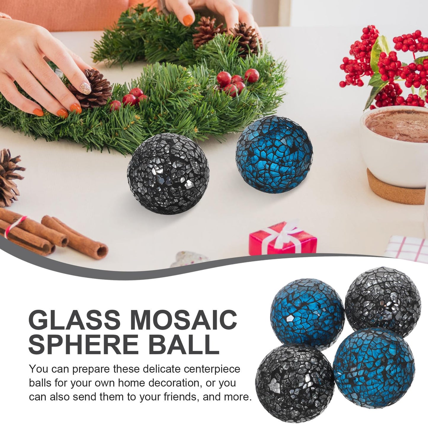 BESPORTBLE 4Pcs Mosaic Decorative Sphere Balls 2.36 Inch Tabletop Ornament Set for Wedding Centerpiece Home Decor and Desktop Accessories