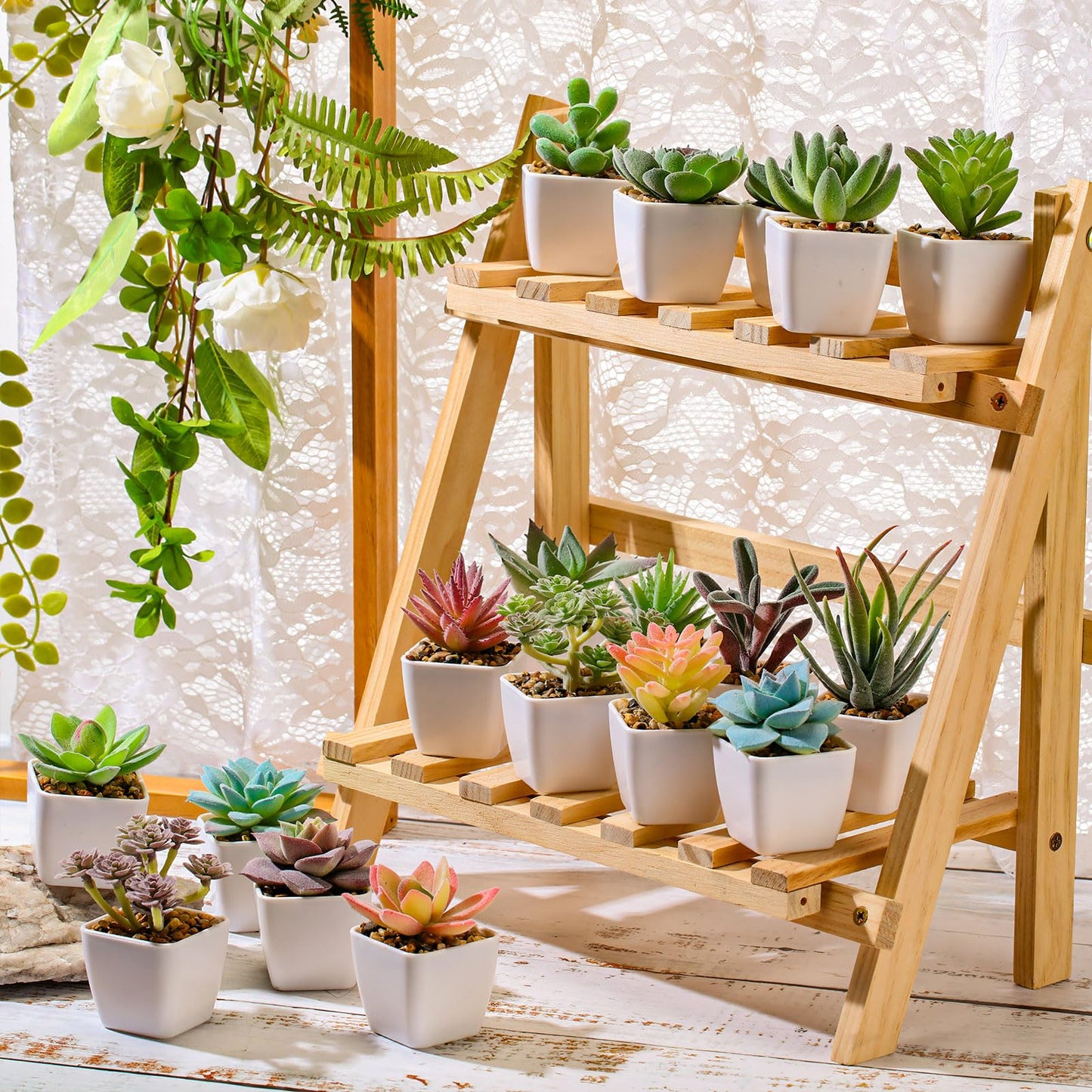 Glitinsel 60 Pcs Mini Artificial Succulent Plants Potted Assorted Decorative Fake Succulent Plants with Pots Small Faux Succulents in Pots for Room Bookshelf Desk Bedroom (Endless Summer Collection)