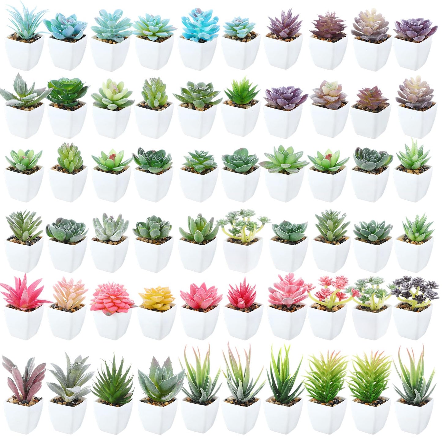 Glitinsel 60 Pcs Mini Artificial Succulent Plants Potted Assorted Decorative Fake Succulent Plants with Pots Small Faux Succulents in Pots for Room Bookshelf Desk Bedroom (Endless Summer Collection)
