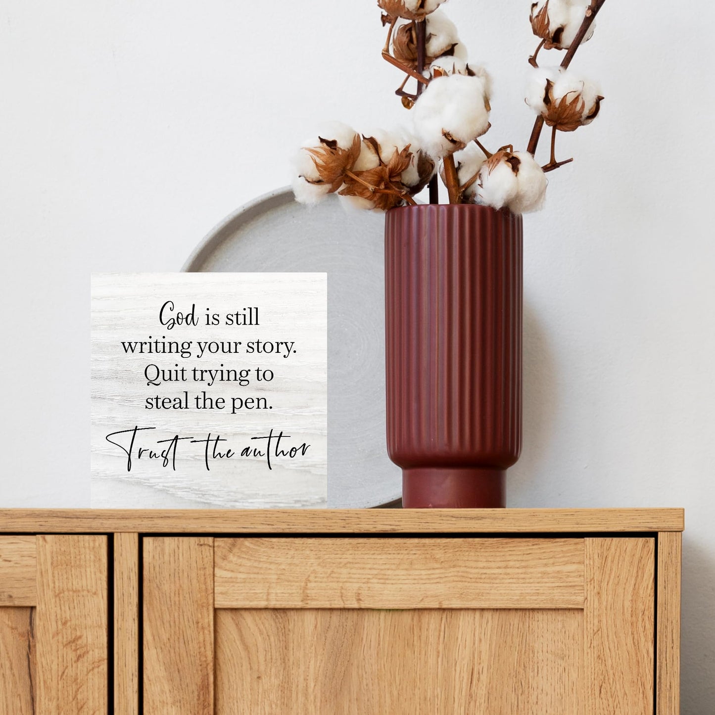 Zyzmasm Bible Verse Decor Box Sign for Home Church, God Is Still Writing Your Story Trust the Author, Christian Wooden Sign 5x5 Inches