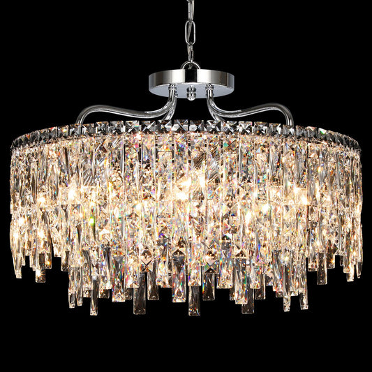 NISIDUN Luxury Crystal Chandelier, 24" Modern Round Dining Room Chandeliers Over Table，8 Lights Chrome Ceiling Pendant Ceiling Lighting for Living Room Bedroom Entryway Foyer Staircase