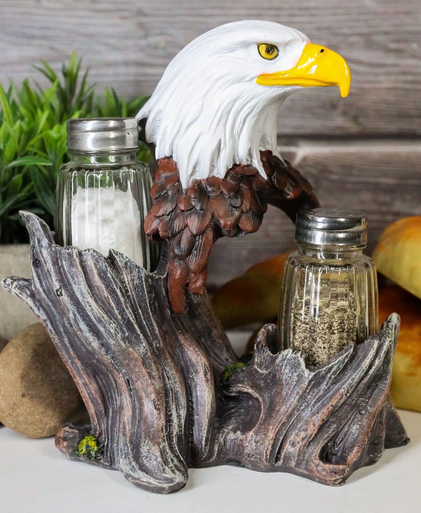 Ebros Gift Patriotic American Bald Eagle Glass Salt And Pepper Shakers Holder Figurine Decor 7"H Eagles Birds Of Prey King Of The Skies Wings Of Glory Kitchen Dining Bar Accent