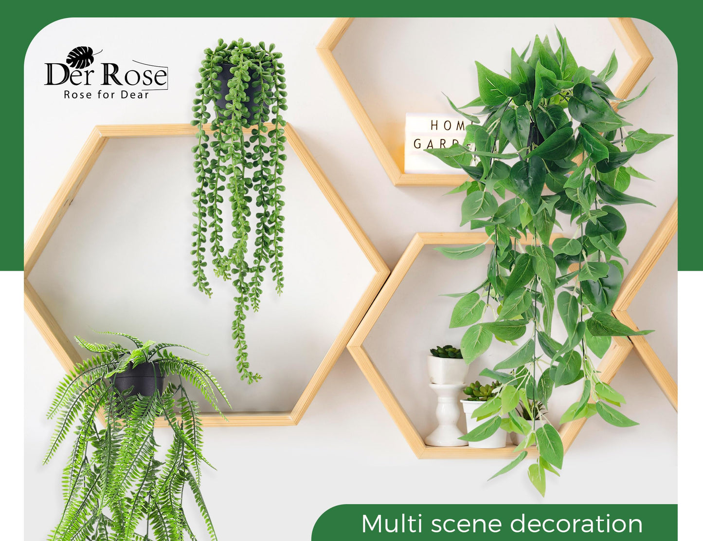 Der Rose Bundle of 4 Packs Fake Potted Plants and 4 Packs Fake Plants Hanging with Pots for Home Decor Indoor Office Table Room Farmhouse