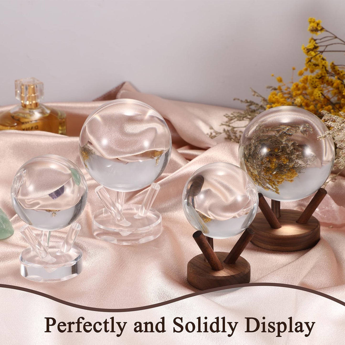 GUSHBIN 2 Packs Acrylic Softball Display Pedestal Sphere Stand with Round Holder for Baseball Tennis Golf Clear Rock Holder for Fossil Minerals, 2.4 Inch x 1.9 Inch
