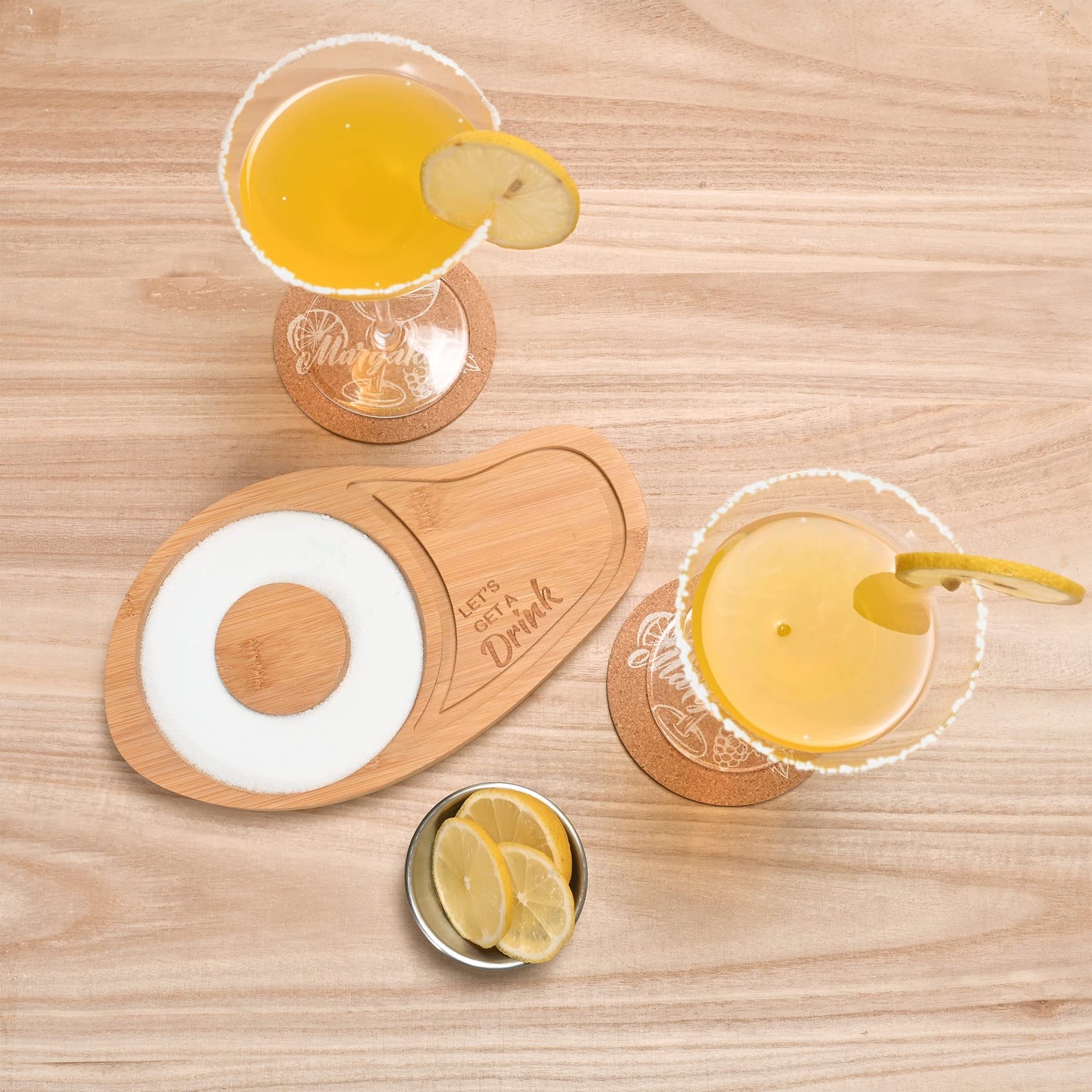 WILLOWDALE Margarita Salt Rimmer Set w/Coasters, Bamboo Sugar and Salt Rimmer for Cocktails, Tequila Gifts for Men, Bar Tools for 4.7" Margarita Glasses