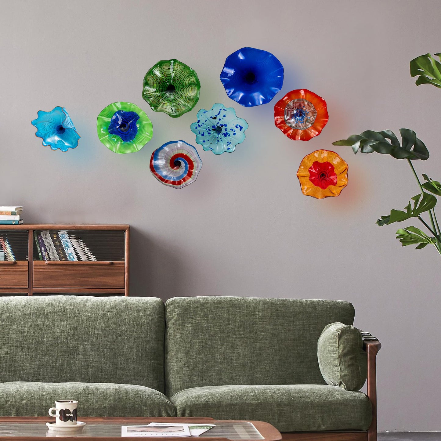 Art Glass Wall Decor Plate, Unique Glass Plate Wall Art, Blue Murano Glass Wall Decoration Plate for Kitchen, Staircase, Dining Room, Hallway