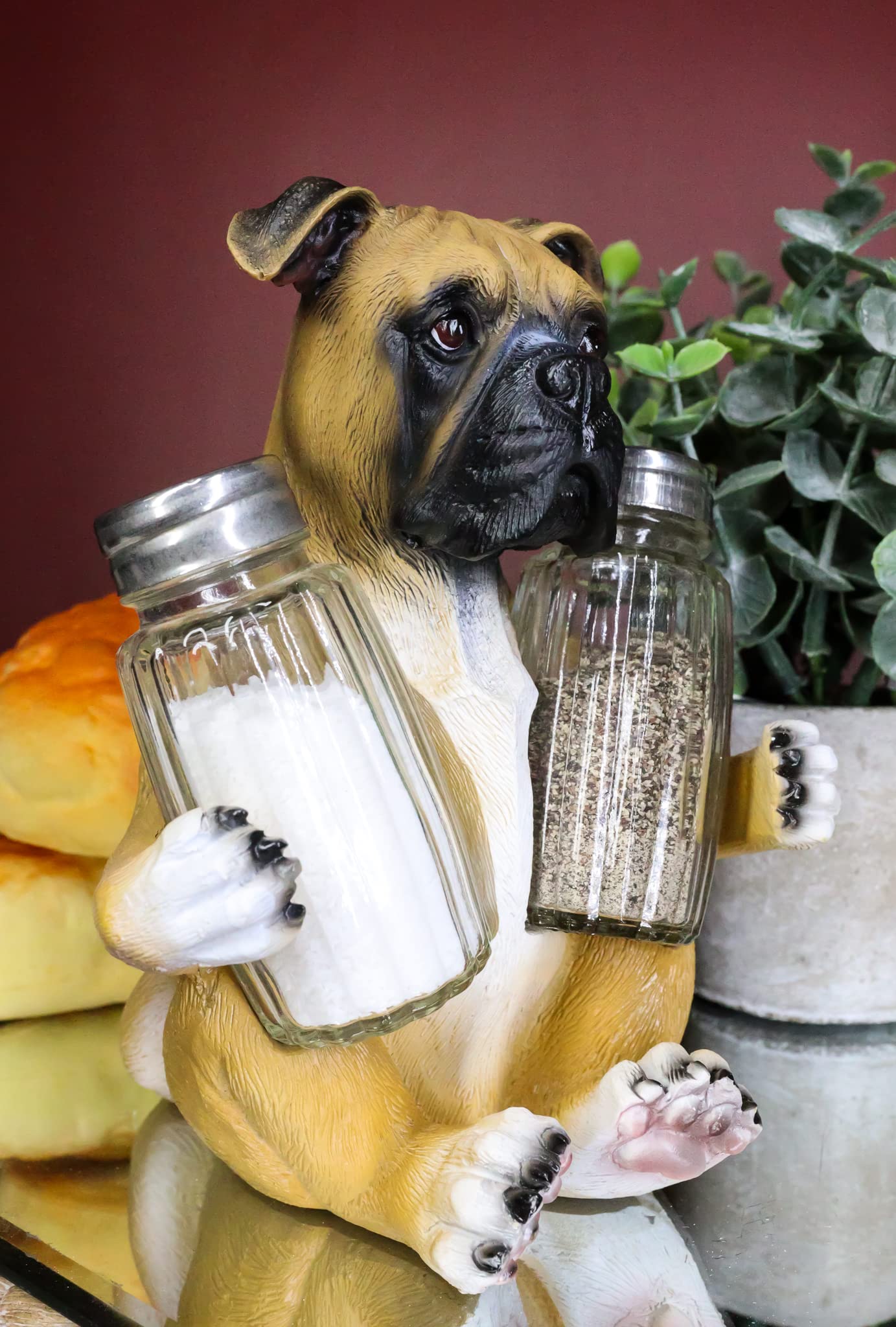 Ebros Gift Realistic Fawn Boxer Puppy Dog Hugging Glass Salt Pepper Shakers Holder Decorative Statue 6.25"High Resin Dogs Boxers Memorial Pets Pet Pal Animal Home Kitchen Spice Organizer Figurine