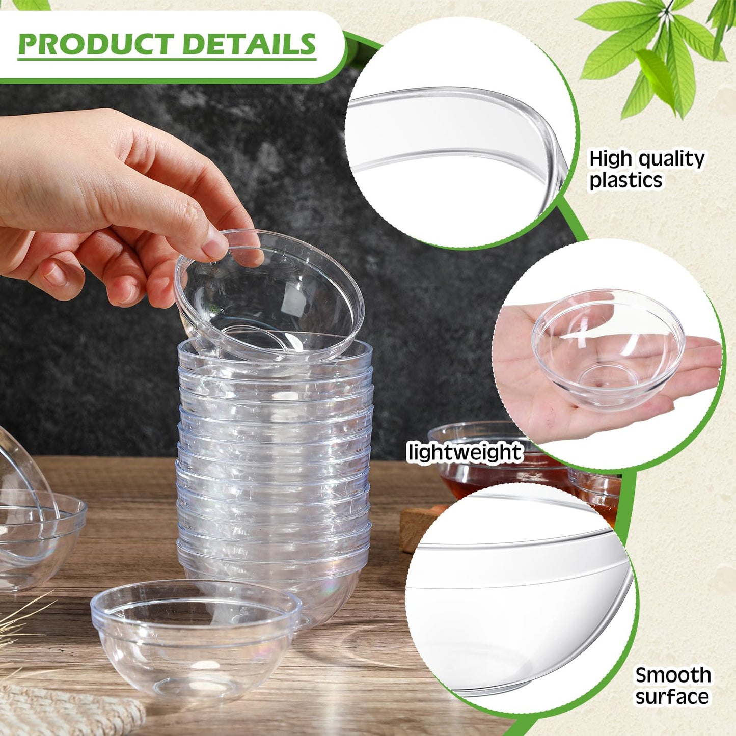Teenyyou 30 Pcs 3" 2.6 oz Small Clear Plastic Bowls Mini Meal Prep Bowl Round Stackable Ingredient Containers for Dipping Sauce, Spice, Nuts, Snack, Ice Cream, Candy Dishes, Dessert