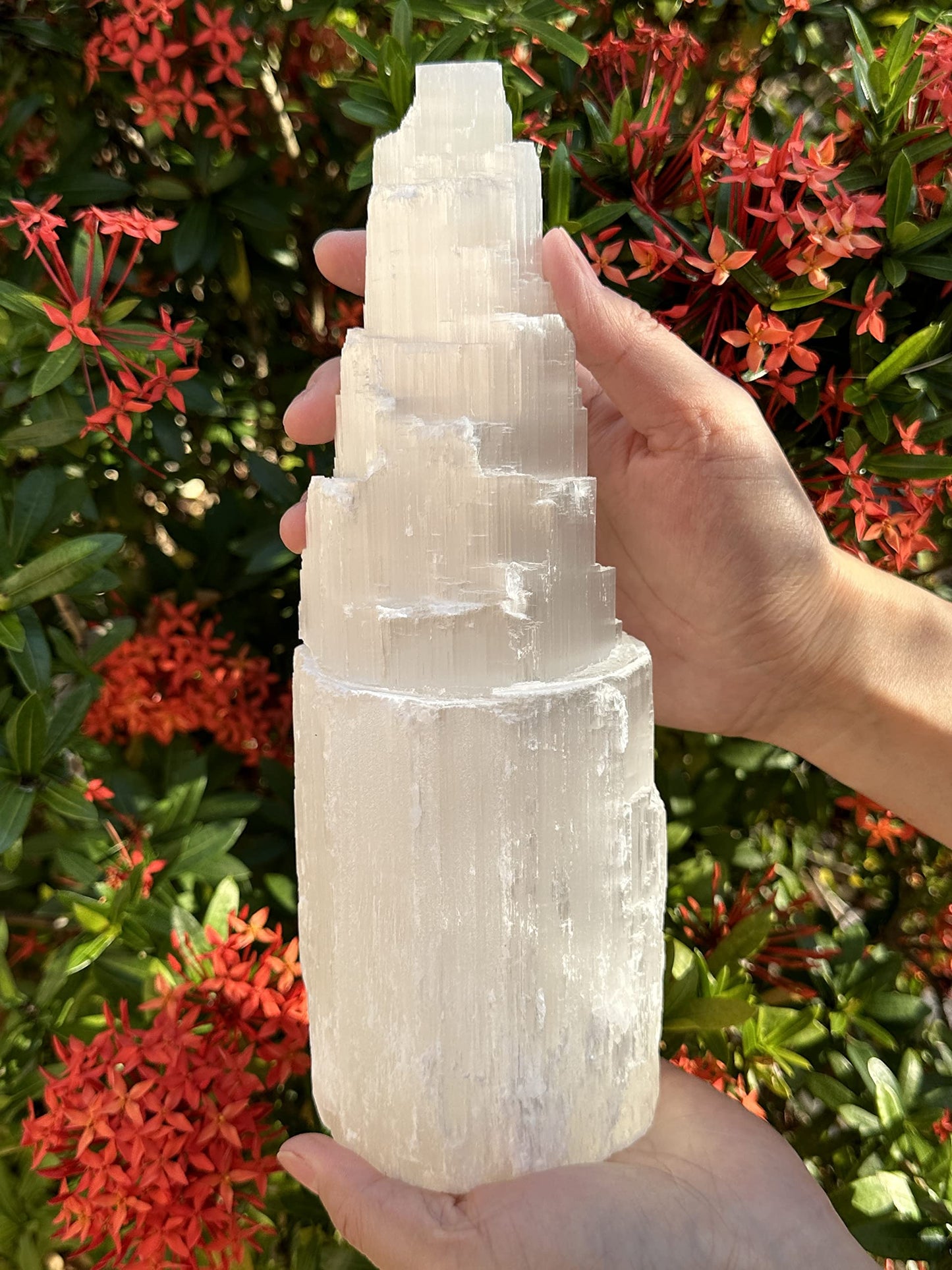 GAF TREASURES Selenite Skyscraper Tower Light – Natural White Healing Crystal, Choose Size 6", 8", 10", 12", 16" (8-9")