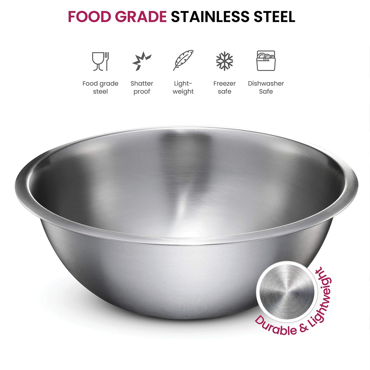 FineDine Stainless Steel Mixing Bowls Set, Dishwasher Safe, 6 Piece Metal Mixing Bowls For Kitchen, Nesting, Large, Small, Big Food Prep, Cooking, Baking