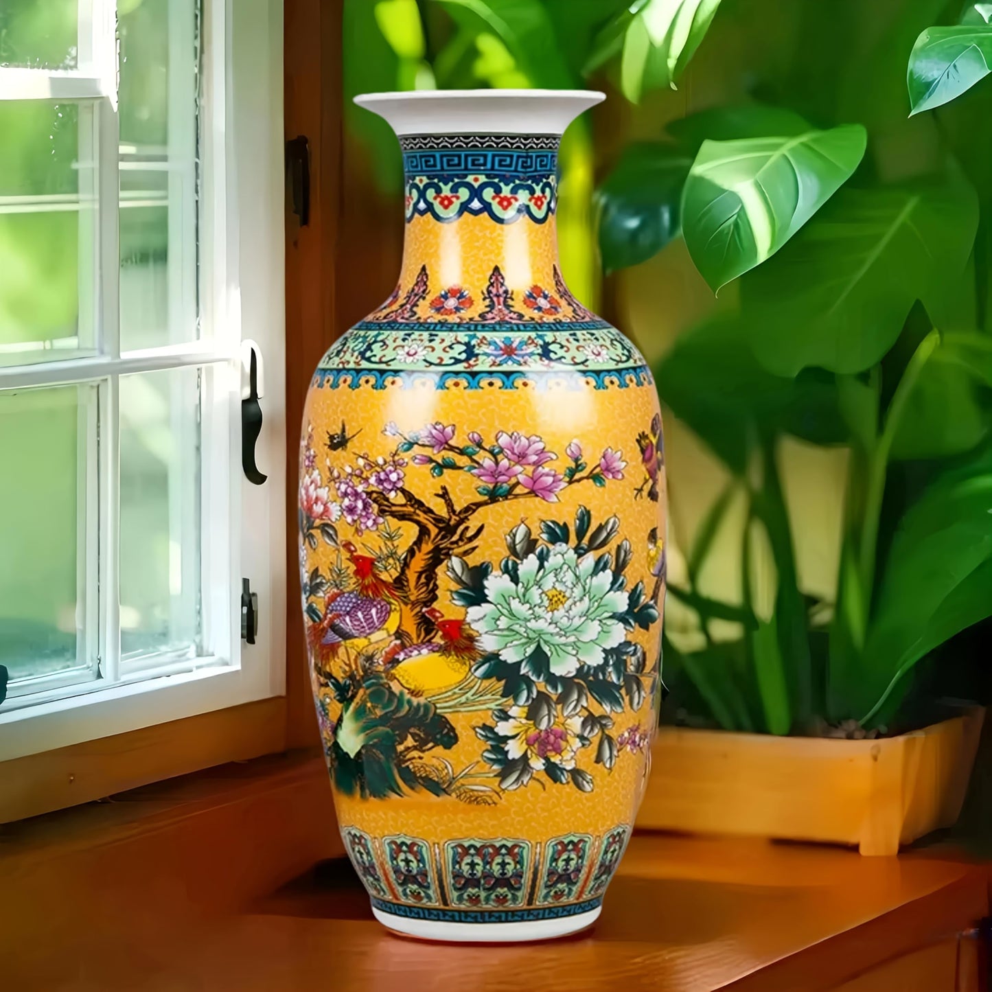 18“ Jingdezhen Large Fishtail Ceramic Vase Golden Handmade Home Decorative Vase, Modern Luxury Accent for Living Room, Wedding, or Gift. Elegant Floral Arrangement Centerpiece. (G)