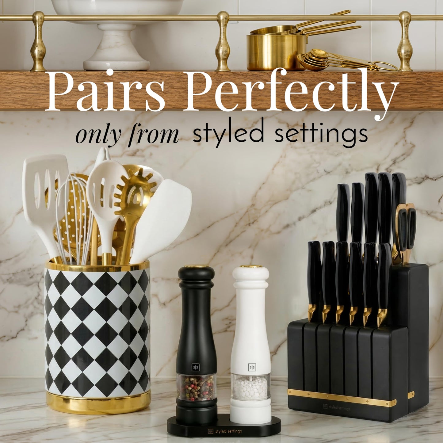 Electric Salt and Pepper Grinder Set - Styled Settings Electric Salt and Pepper Shakers, Automatic Stainless Steel Set with LED Light, Battery Operated, Adjustable Coarseness, Wood Base