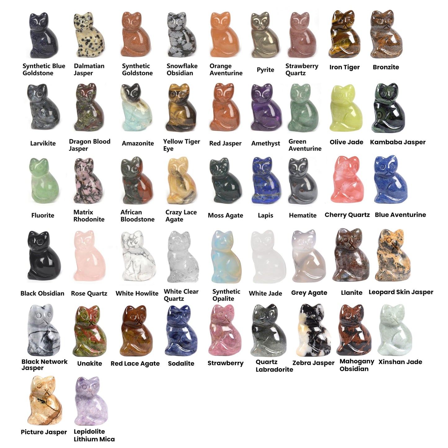 Justinstones Quartz Crystal Gemstone Carved Cat Sculpture Animal Kitten Cat Statue 30mm Mini Crystal Sit Cat Figurine Smooth Cute Small Cat Energy Crystal Decor Gift(Pack of 12)