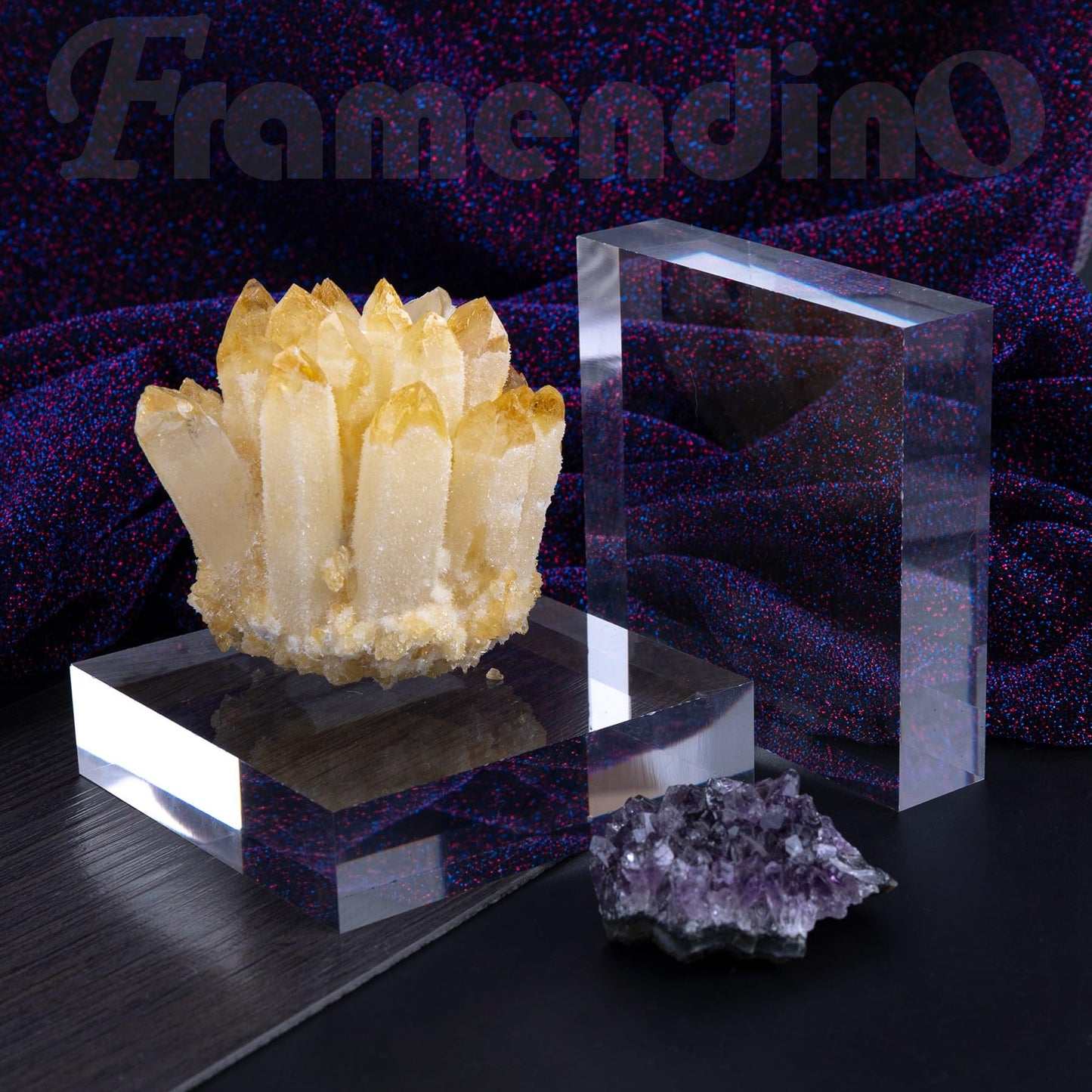 Framendino, 2 Pack Acrylic Square Display Block Clear Polished Cube Jewelry Ring Showcase Display Holder Base Stands 4 x 4 x 1 Inch