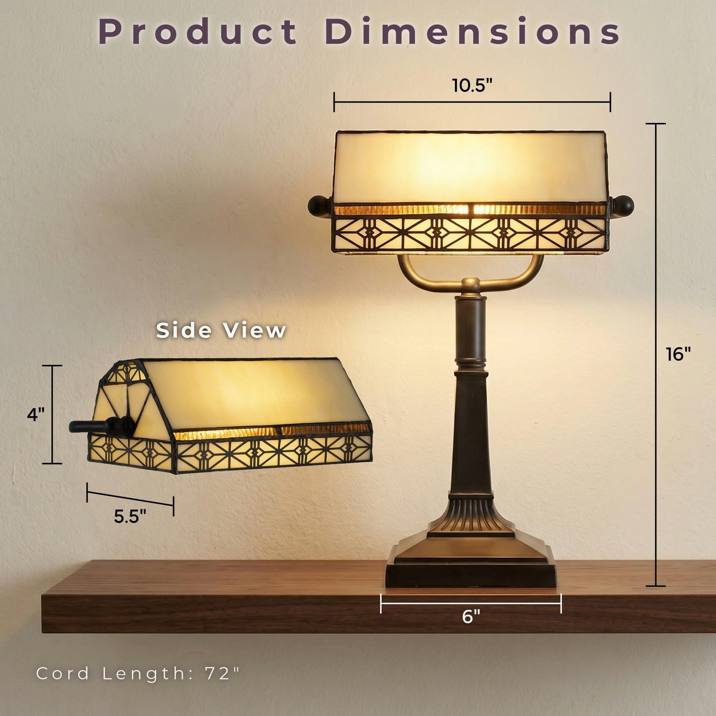 Lavish Home Tiffany-Style Bankers Lamp - Vintage-Looking Mission-Style Table or Desk LED Light with Stained Glass Shade (Dark Brown)