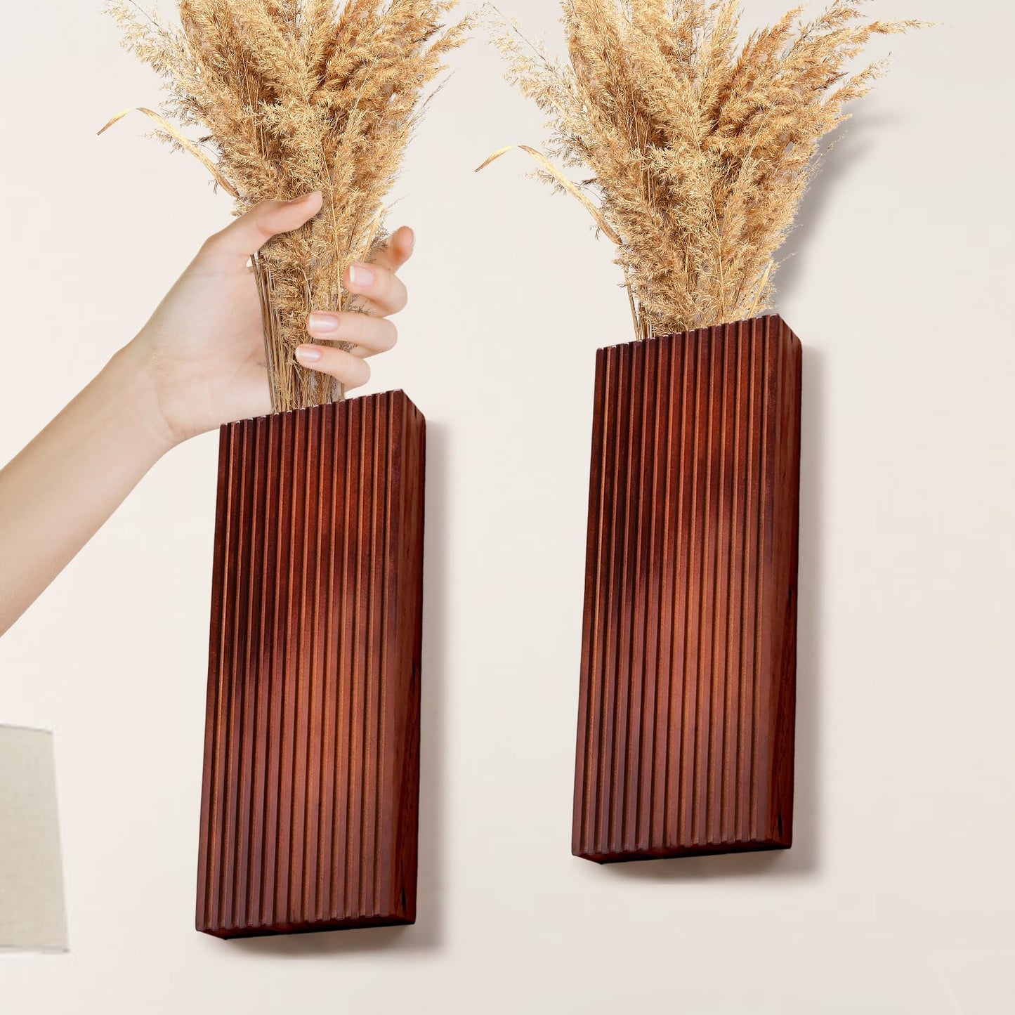 2PCS Wood Wall Planter for Indoor Plants, Wooden Hanging Planter for Dried Flowers and Artificial Greenery Plants, Wooden Pocket Vases,Modern Farmhouse Wood Wall Decor for Living Room,Bedroom,Bathroom