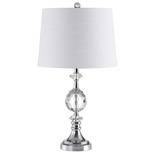 JONATHAN Y 25.5" Clear Crystal and Chrome Table Lamp, Glam Faceted Sphere Bedside Lamp with White Linen Drum Shade for Living Room, Bedroom, LED Bulb Included, UL Listed JYL5036A