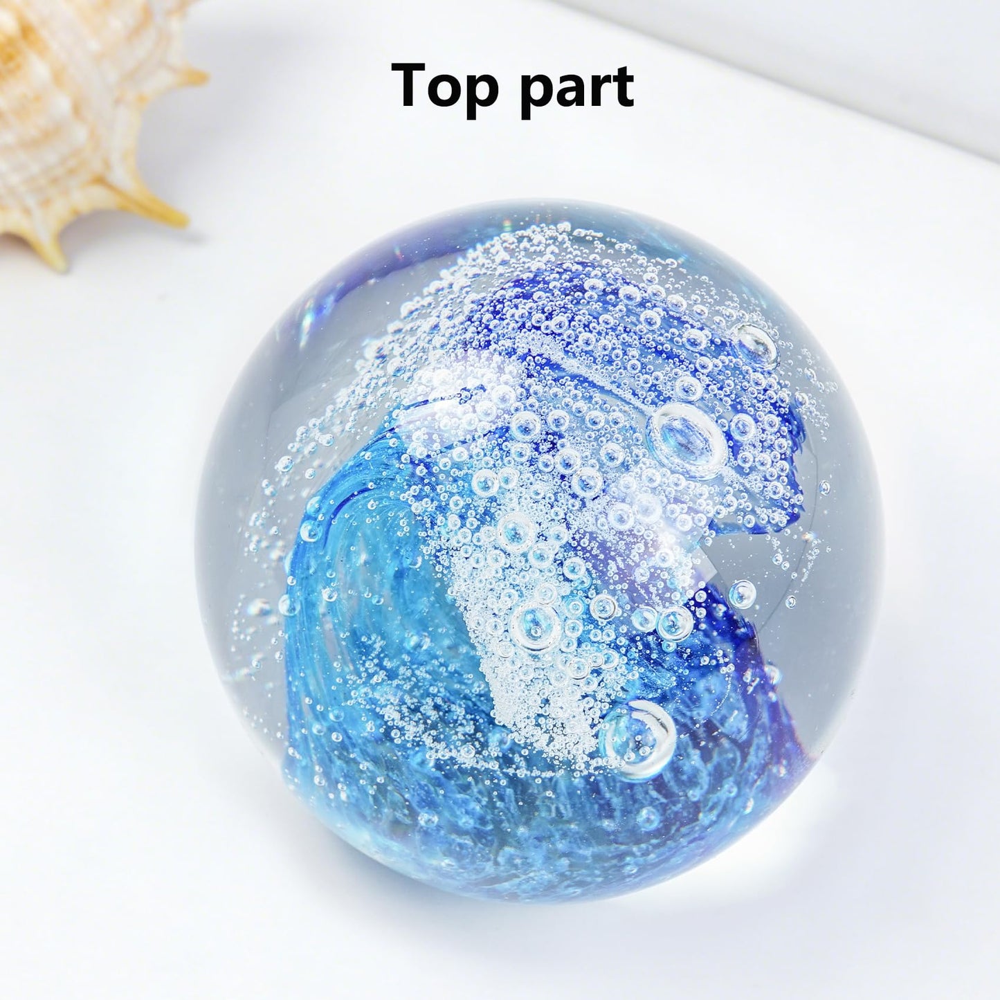 Oiexgu Hand Blown Ocean Wave Glass Ball Paperweight Sea Glass Ball,Beach Home Decoration Collectible Figurines Ball,Aquarium Decor Office Desk & Bathroom Decor,Unique Gift Ocean Lovers