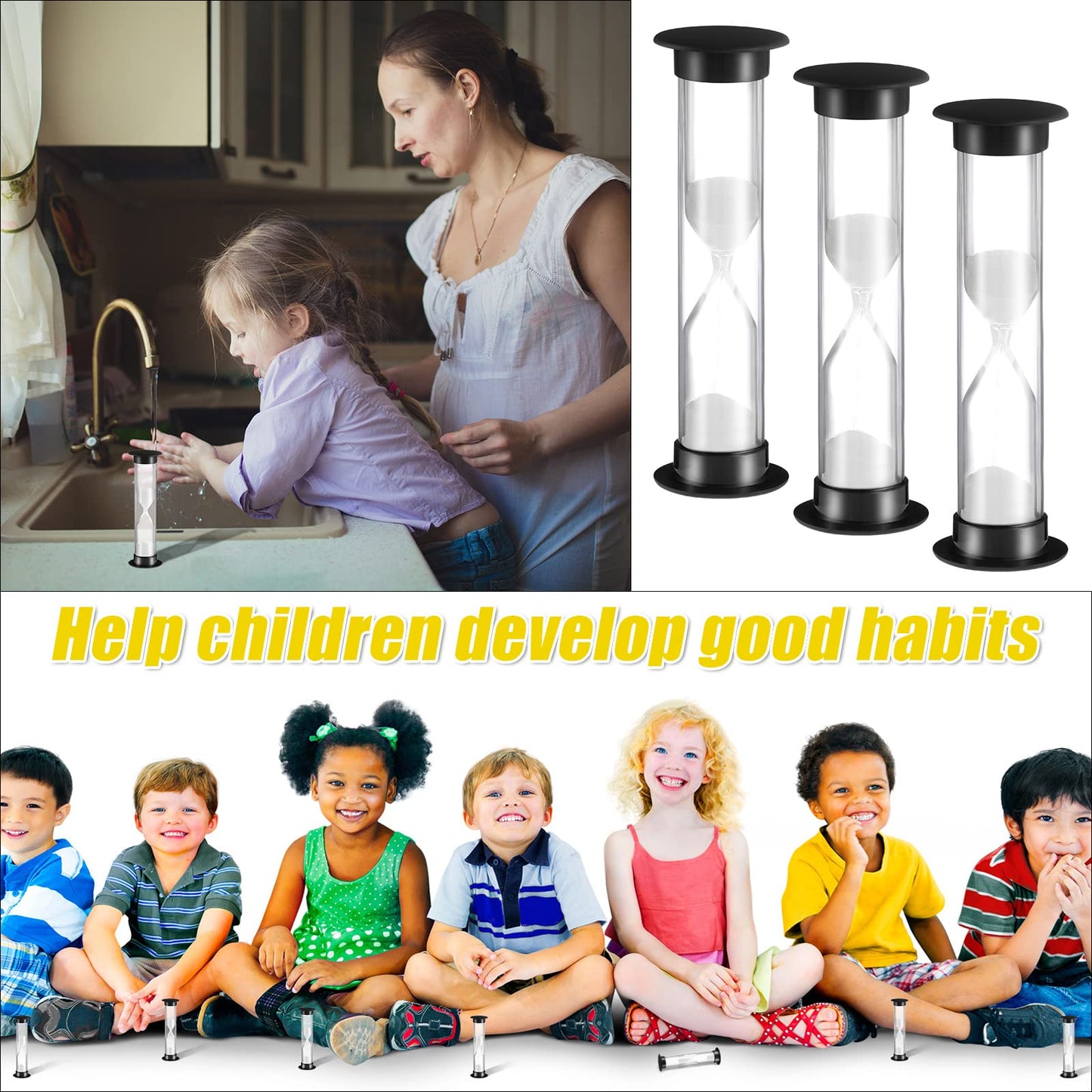 Geelin 24 Pcs 30s Sand Timer Kids for Classroom Acrylic Covered Hourglass Clock Toothbrush Sand Timer for School