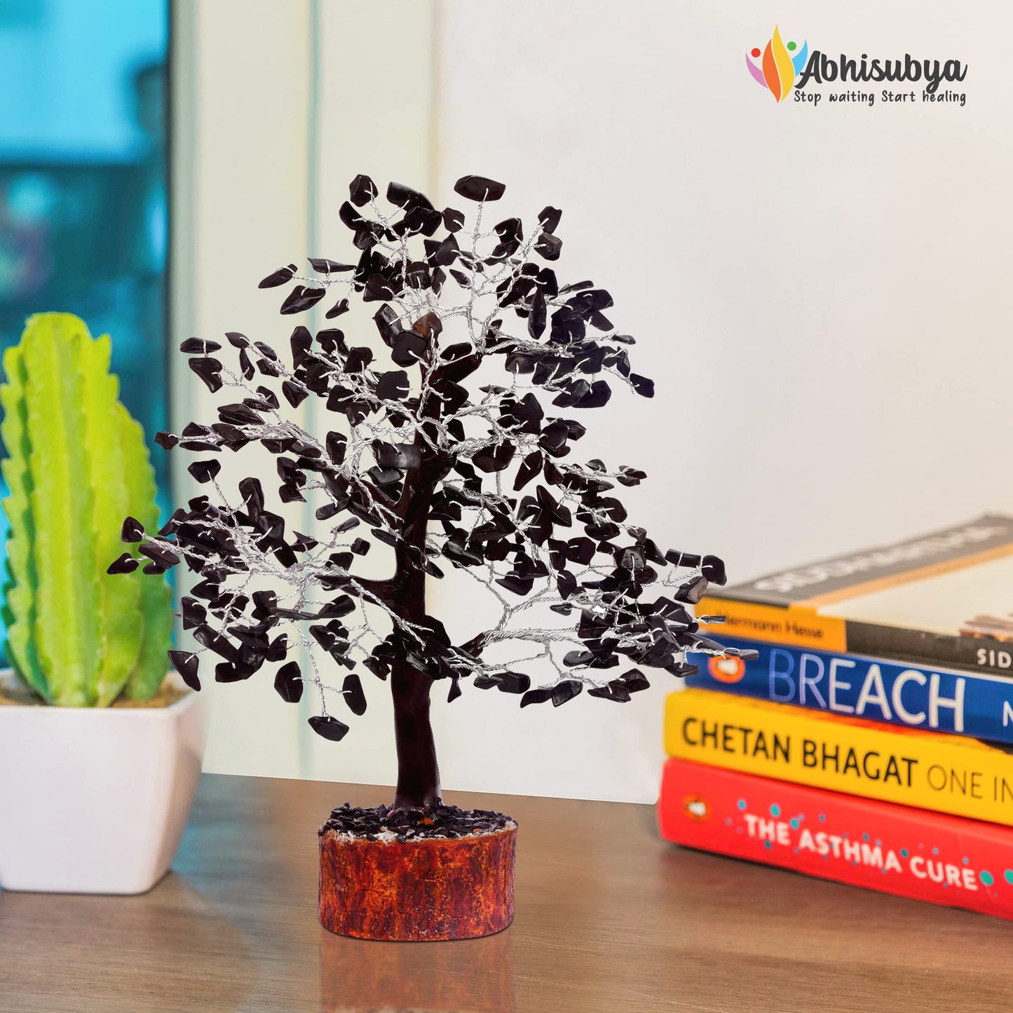 ABHISUBYA Black Tourmaline Silver Wire Handmade Crystals and Healing Stone Natural Gemstone Fortune Bonsai Money Tree | Good Luck | Wealth | Prosperity | Home Office Decor | Spiritual Gift | Feng Shui