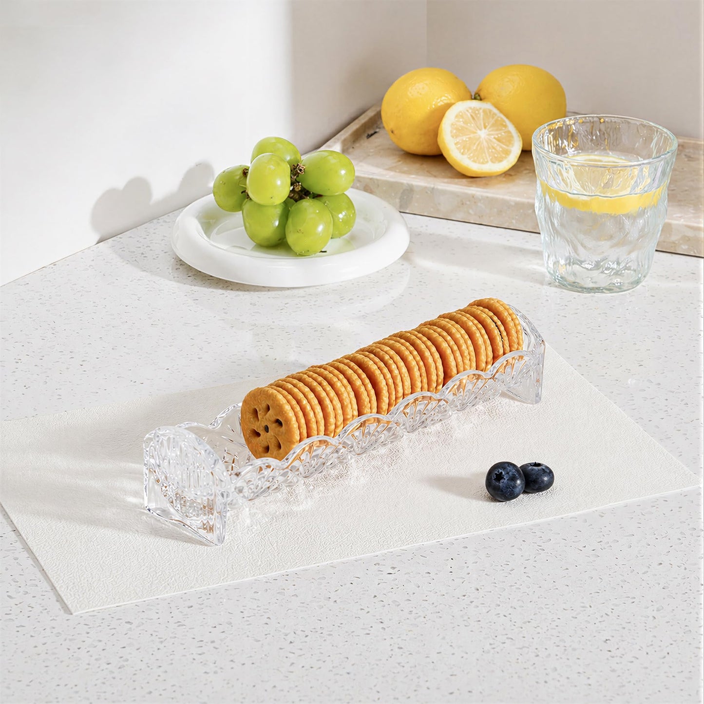 kanpura Clear Cracker Tray for Serving, Snack Dish, Crystal Serving Tray for Crackers, Appetizers, Snacks & Entertaining, Rectangular Crystal Platter for Home Party & Holiday