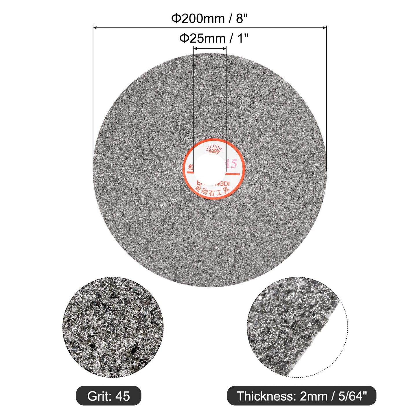uxcell Diamond Sanding Grinding Disc, 8-Inch (200mm) Grit 45 1" Arbor Hole, Flat Lap Disk Polishing Discs Abrasive Wheel for Gemstone Tile Porcelain Glass Stone Metal
