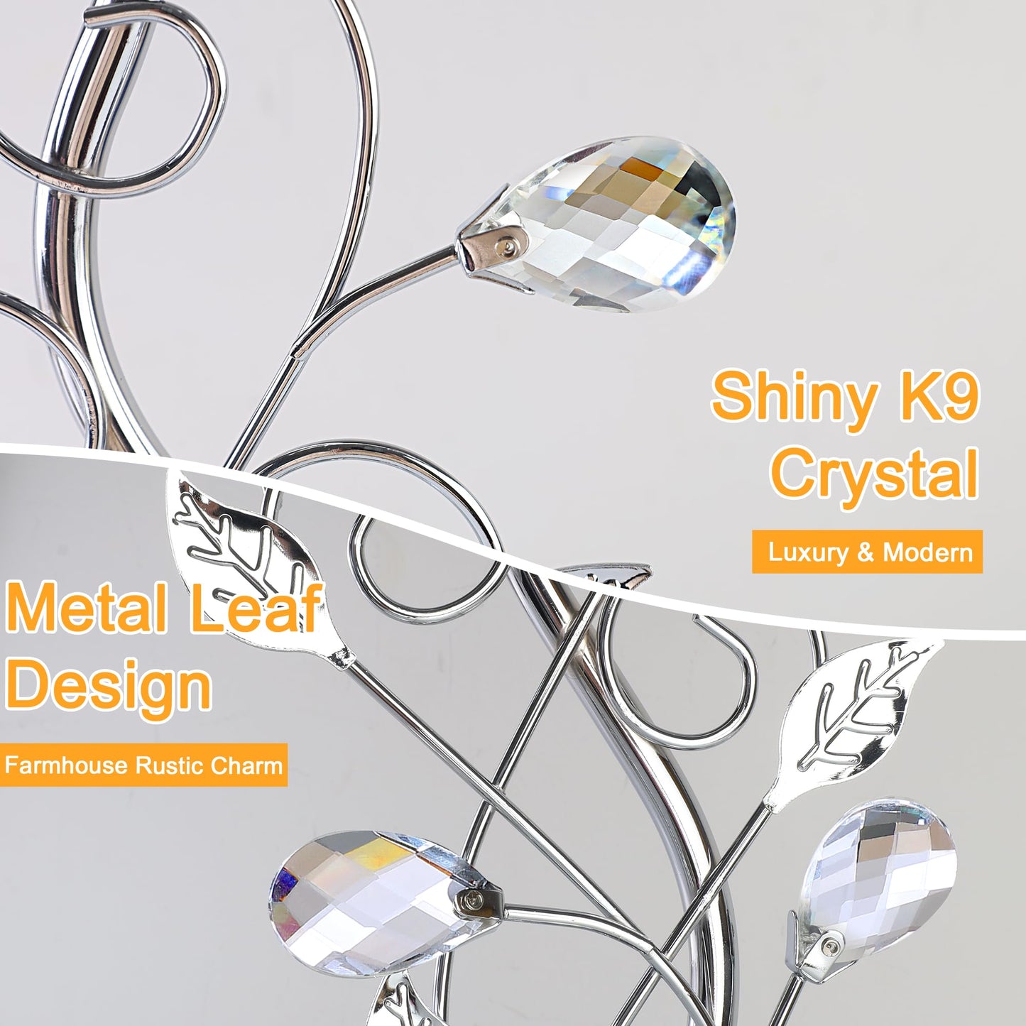 Sheetea 24.5in Modern Table Lamps - Set of 2, Silver with 2 USB Charging Ports, White Bedside Lamps for Nightstand, Unique Vine Leaf Design for End Table Reading