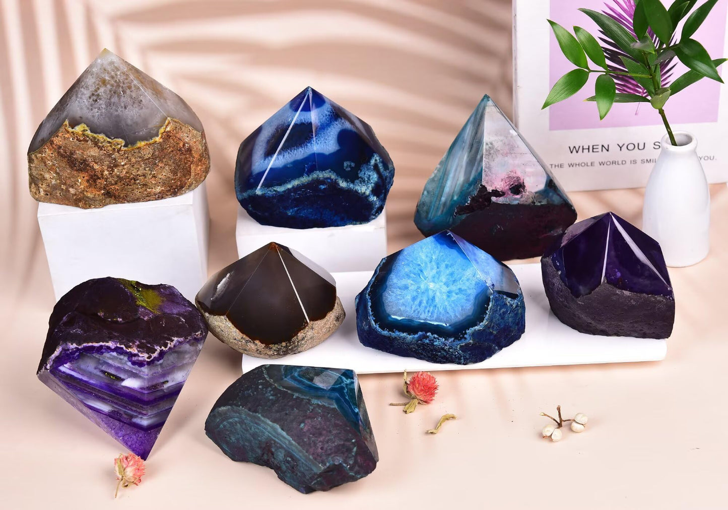 CNYANFEI Natural Agate Stone Wand Irregular Crystal Column Agate Tower 0.6-1.1 Lbs for Meditation Reiki Home Decor