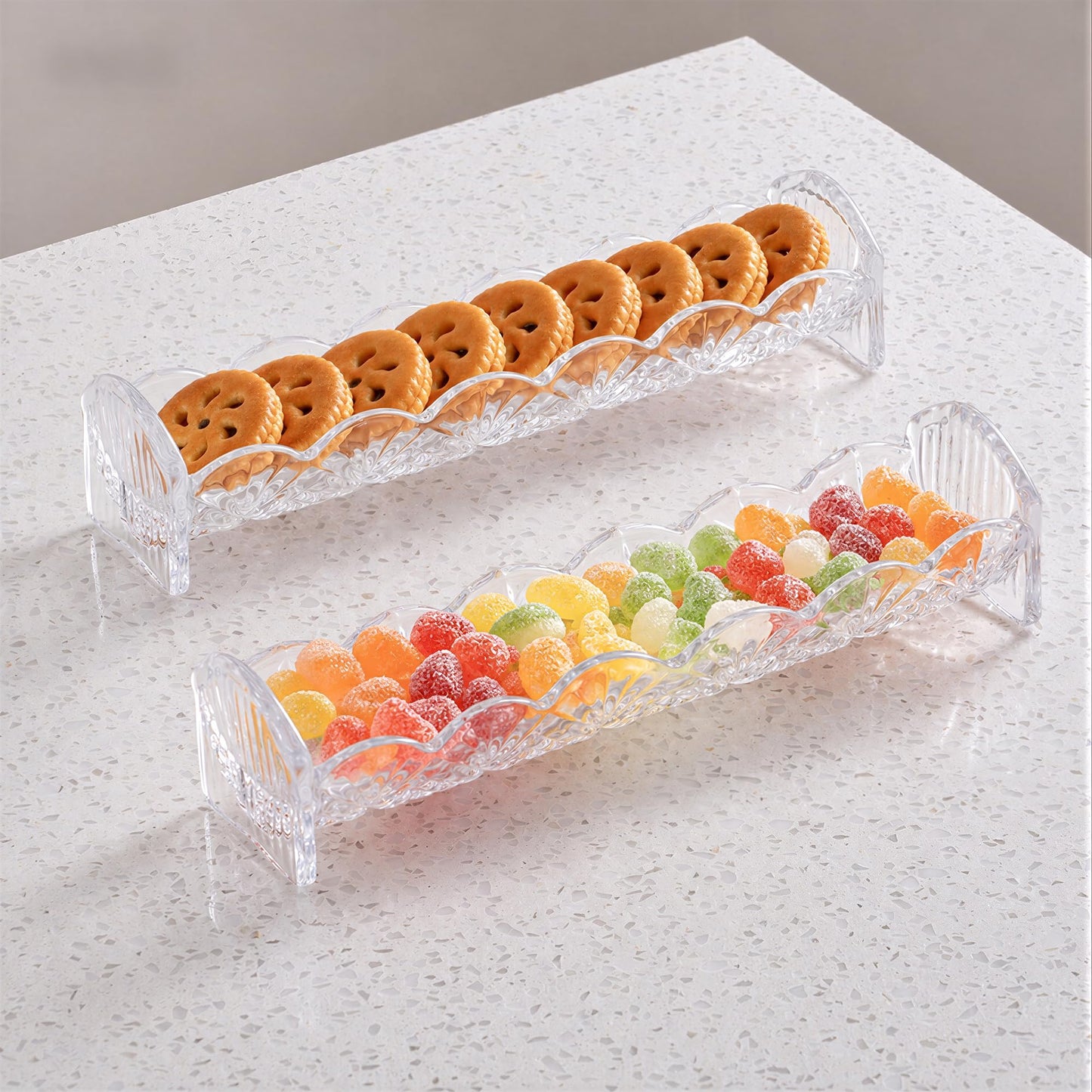 kanpura Clear Cracker Tray for Serving, Snack Dish, Crystal Serving Tray for Crackers, Appetizers, Snacks & Entertaining, Rectangular Crystal Platter for Home Party & Holiday