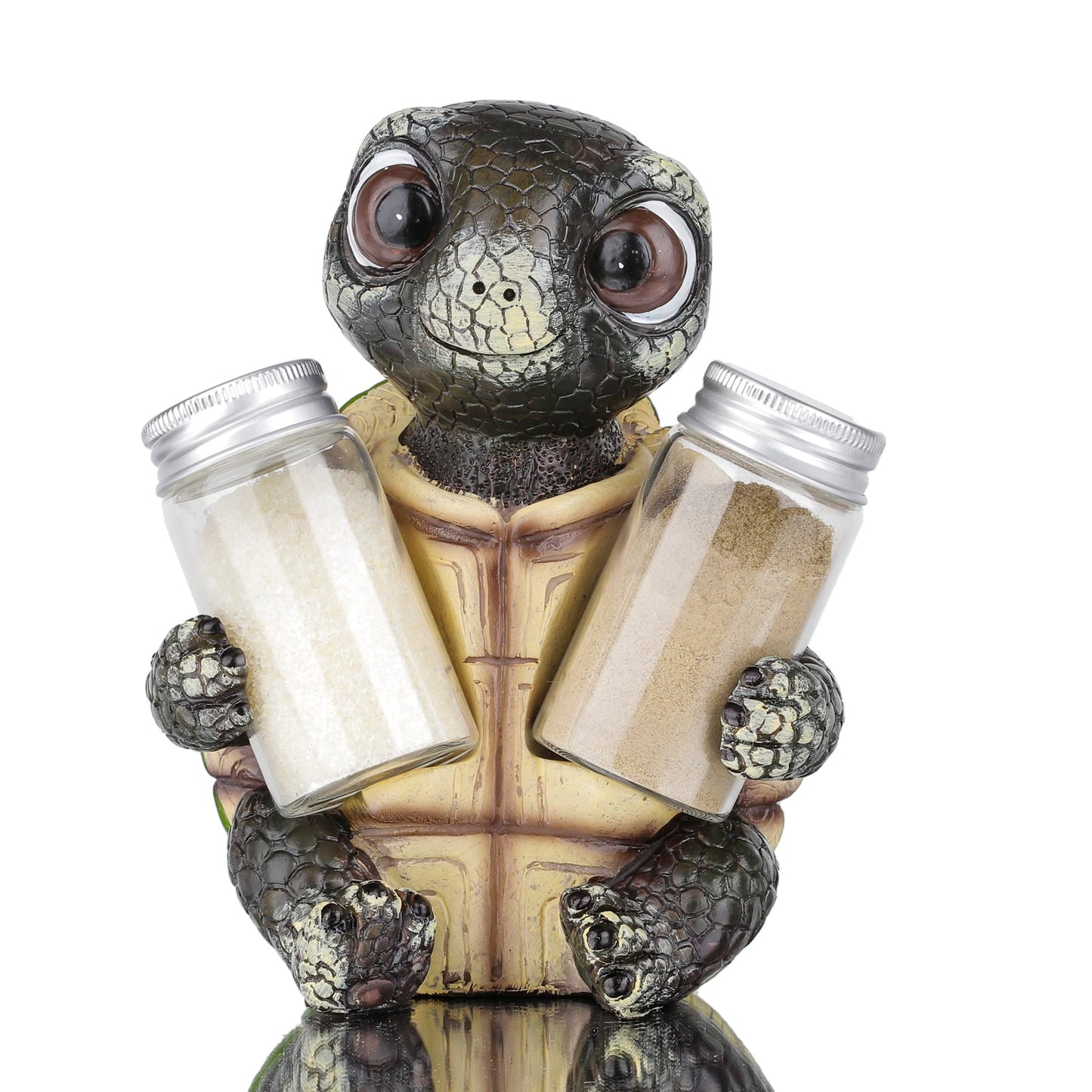Cute Sea Turtle Salt and Pepper Shaker Holder with Glass Jars – Nautical Resin Spice Caddy for Kitchen Table & Coastal Decor, Cute Farmhouse Kitchen Decor Accent