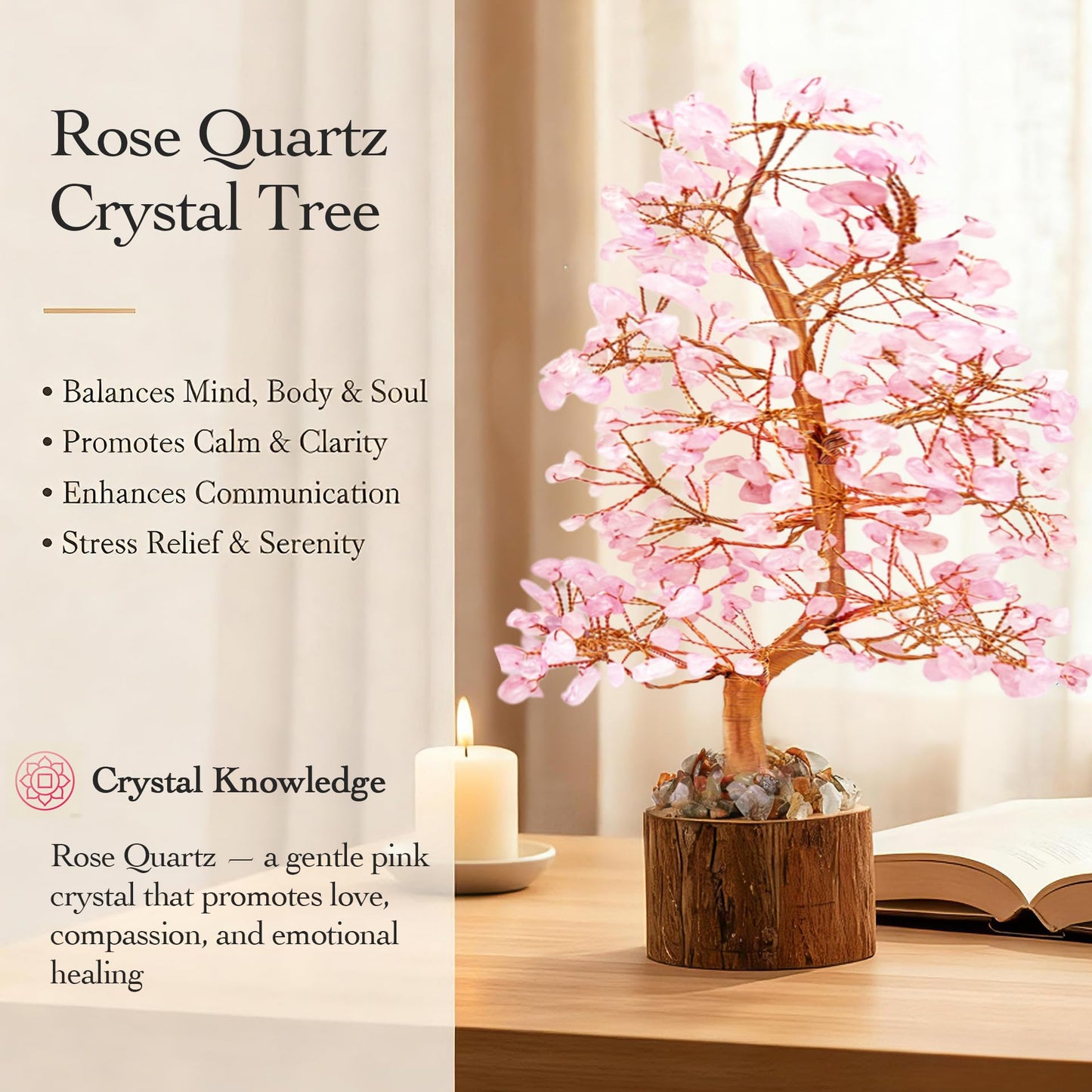 Tizzomx Crystal Healing Chakra Tree of Life Rose Quartz, Sister Women Mom Birthday Spiritual Gifts Positive Energy & Good Luck, Bonsai Gem Stone Feng Shui Money Tree House Home Office Room Desk Decor