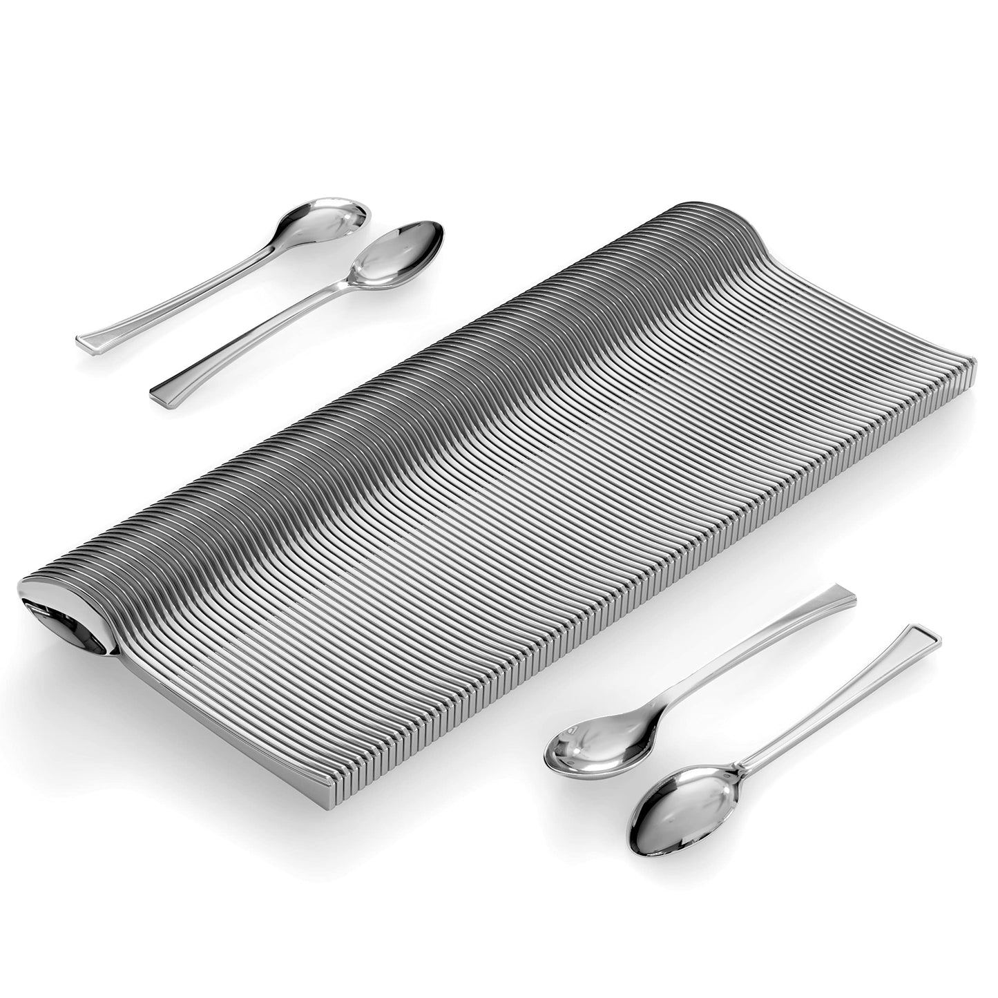 Mini Dessert Spoons - Bulk Pack of 100 Mini Silver Disposable Spoons - 4 Inch Plastic - Bpa Free - Food Safe