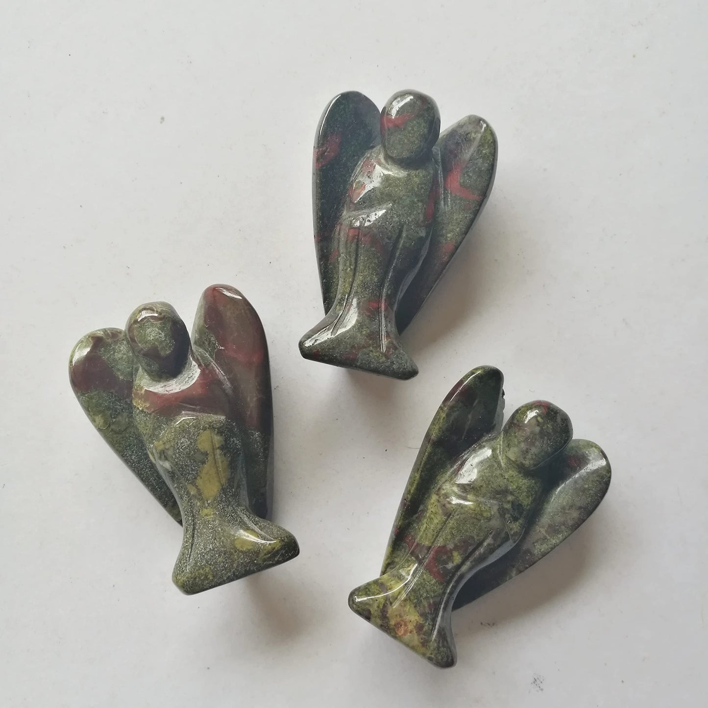 Bacatgem Natural Dragon Blood Jasper Healing Crystal Prayer Guardian Angel Statue,2 Inchs Carving Pocket Palm Stone Figurines Decoration