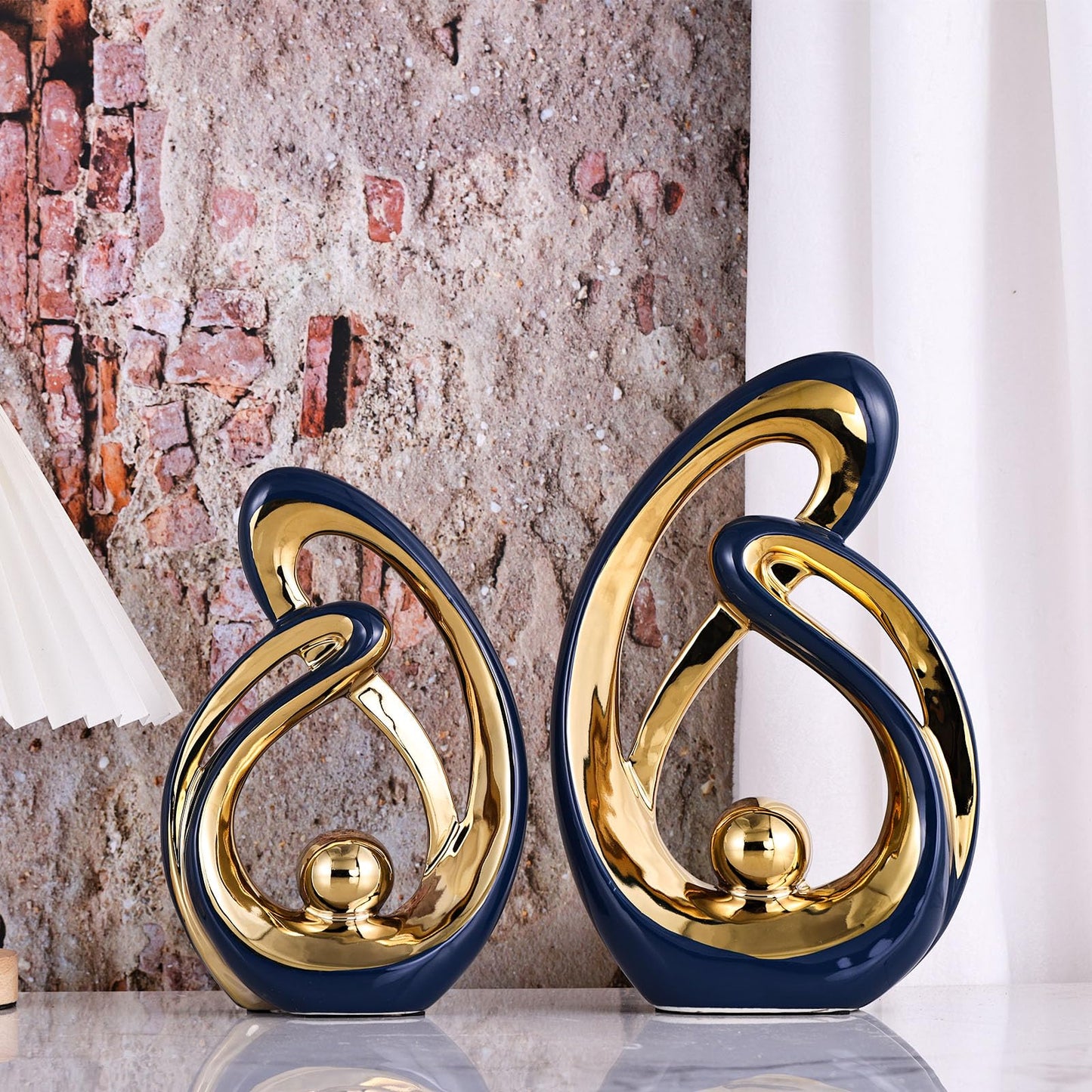 XMGZQ Home Decor Accent,Porcelain Art Mid Century Bookshelf Decorations,Gold Centerpieces for Tables,Abstract Ceramic Statue Sculpture for Coffee Table Mantel Tv Stand Centerpieces (Blue, Large)