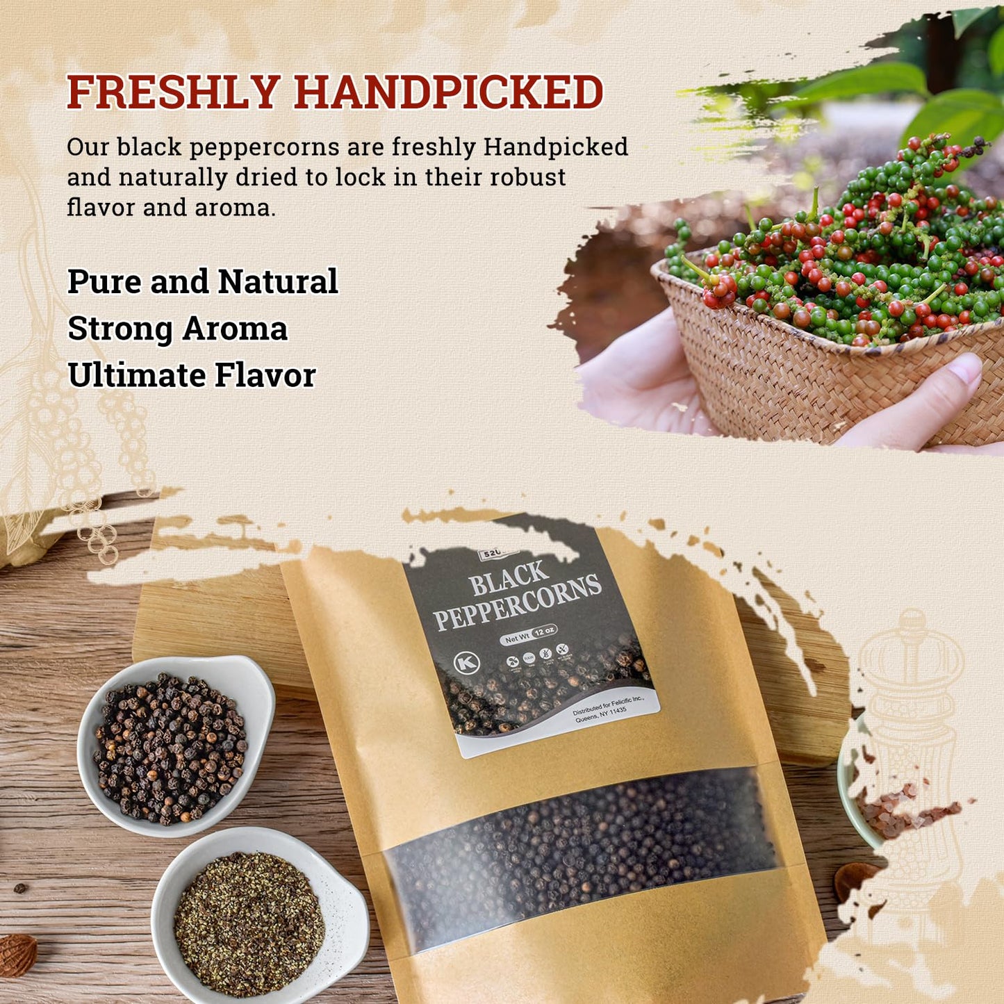 52USA Whole Black Peppercorns 12 oz + Himalayan Pink Salt (Coarse Grain) 2 lb - Salt and Pepper Grinder, Black Peppercorn Refil, Pink Himalayan Sea Salt, 2 Piece Set