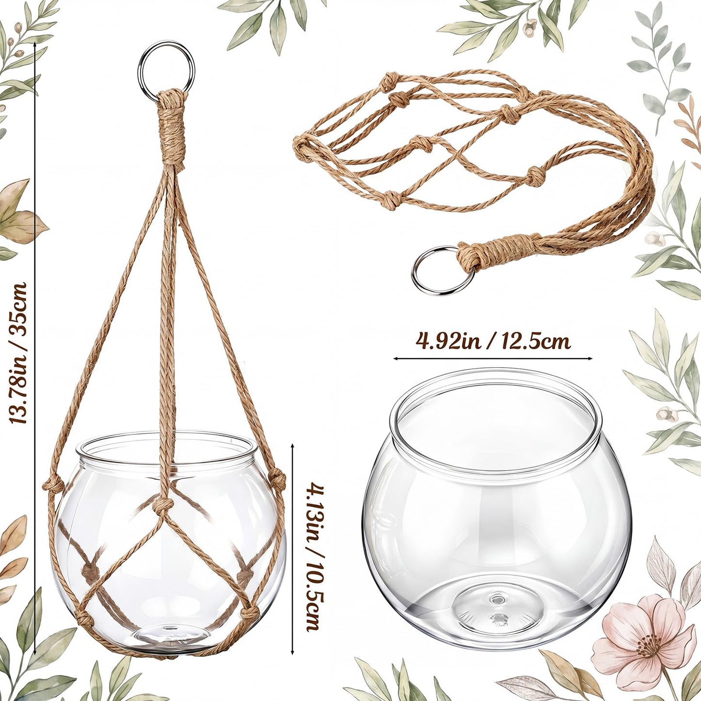 Ferrochef 4 Set Hanging Planter Terrarium, Plastic Propagation Stations Flower Vase Hydroponic Hanging Vase Clear Jar Plants Lover Gifts for Home House Warming Window Kitchen Office Decoration