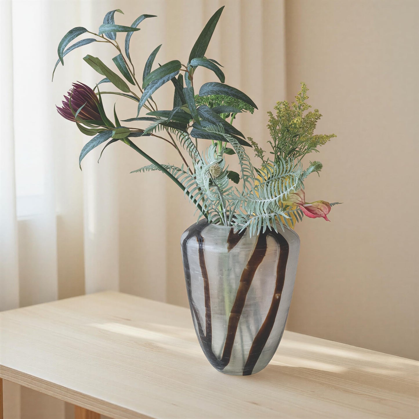 Creative Co-Op Art Glass Vase with Abstract Design, Brown