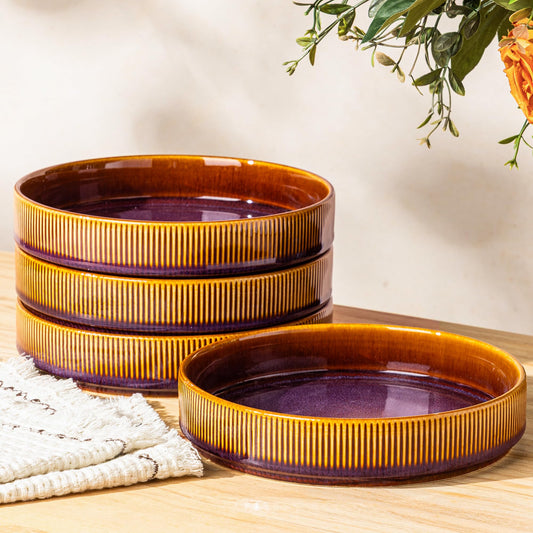 theterra 7.5'' Ceramic Pasta Bowls, Salad Bowls Set of 4, Stoneware Serving Bowls for Fruits, Noodle, Dinner, House-warming Wedding Present, Amber Amethyst
