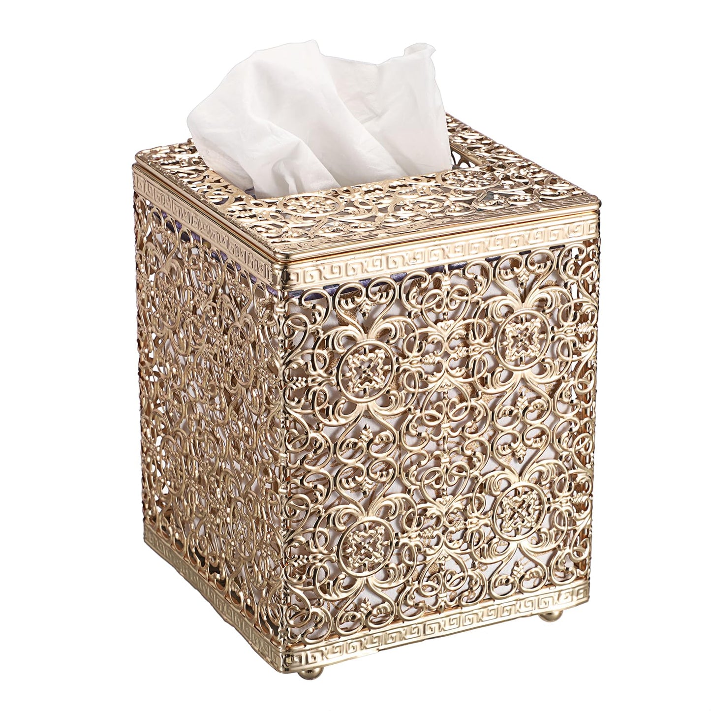 Sumnacon Tissue Box Cover Square Tissue Box with Lid, Metal Tissue Box Holder Stylish Tissue Cover Cube Tissue Box Cover for Bathroom Toilet Kitchen Table Desk Home Office, Gold