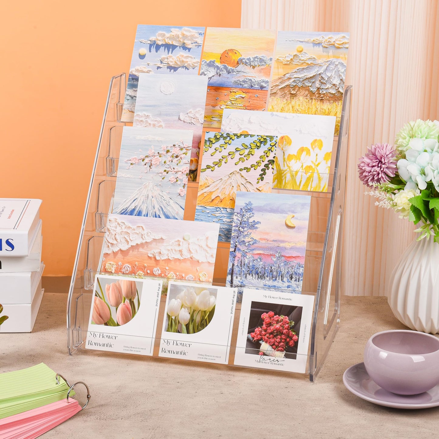 CELSOL Elevated 5 Tier Clear Acrylic Card Display Stand for Trading Cards, Sports Cards, Greeting Cards, Stickers – Slanted Holder for PSA Slabs, Vendors, Collectors & Retail (5 Tier 1 Pack)