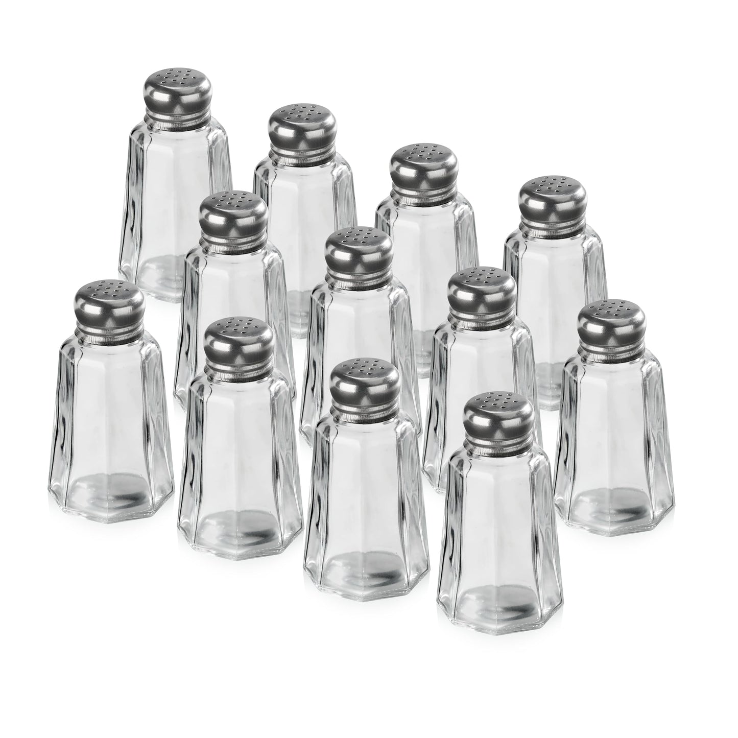 New Star Foodservice Glass Salt and Pepper Shaker with Stainless Steel Mushroom Top, 2-Ounce, Set of 12