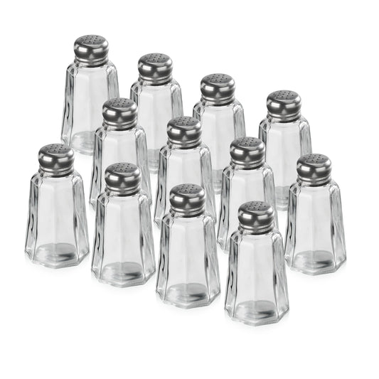 New Star Foodservice Glass Salt and Pepper Shaker with Stainless Steel Mushroom Top, 2-Ounce, Set of 12