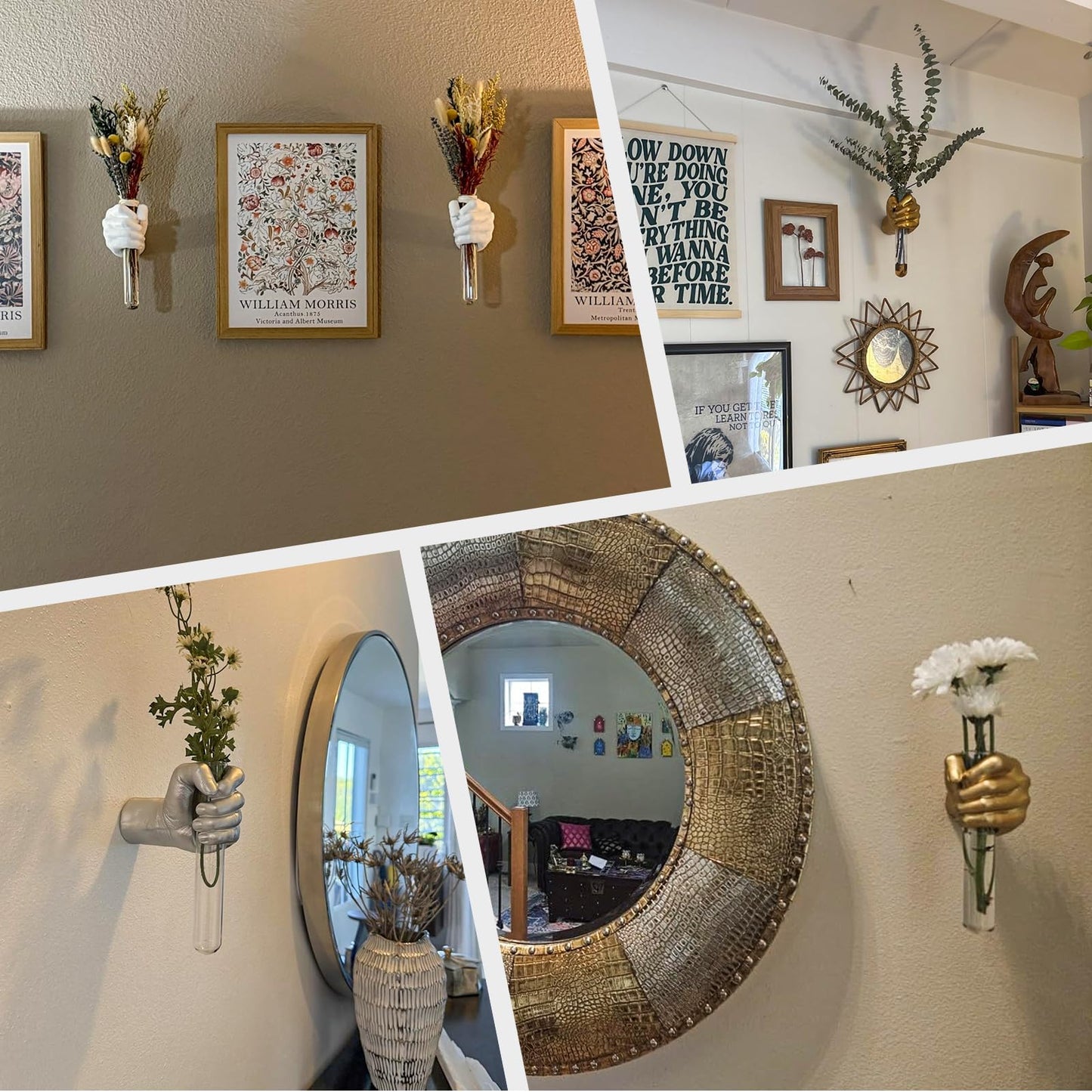 2 Pieces Wall Sculptures, Hands Vase Home Decor, Wall Mount Art Sculpture, Unique Wall Art Statue, Funky Flower Vase Decorations, Modern Eclectic Hanging Decor,Hands Statue (Pink(L+R))