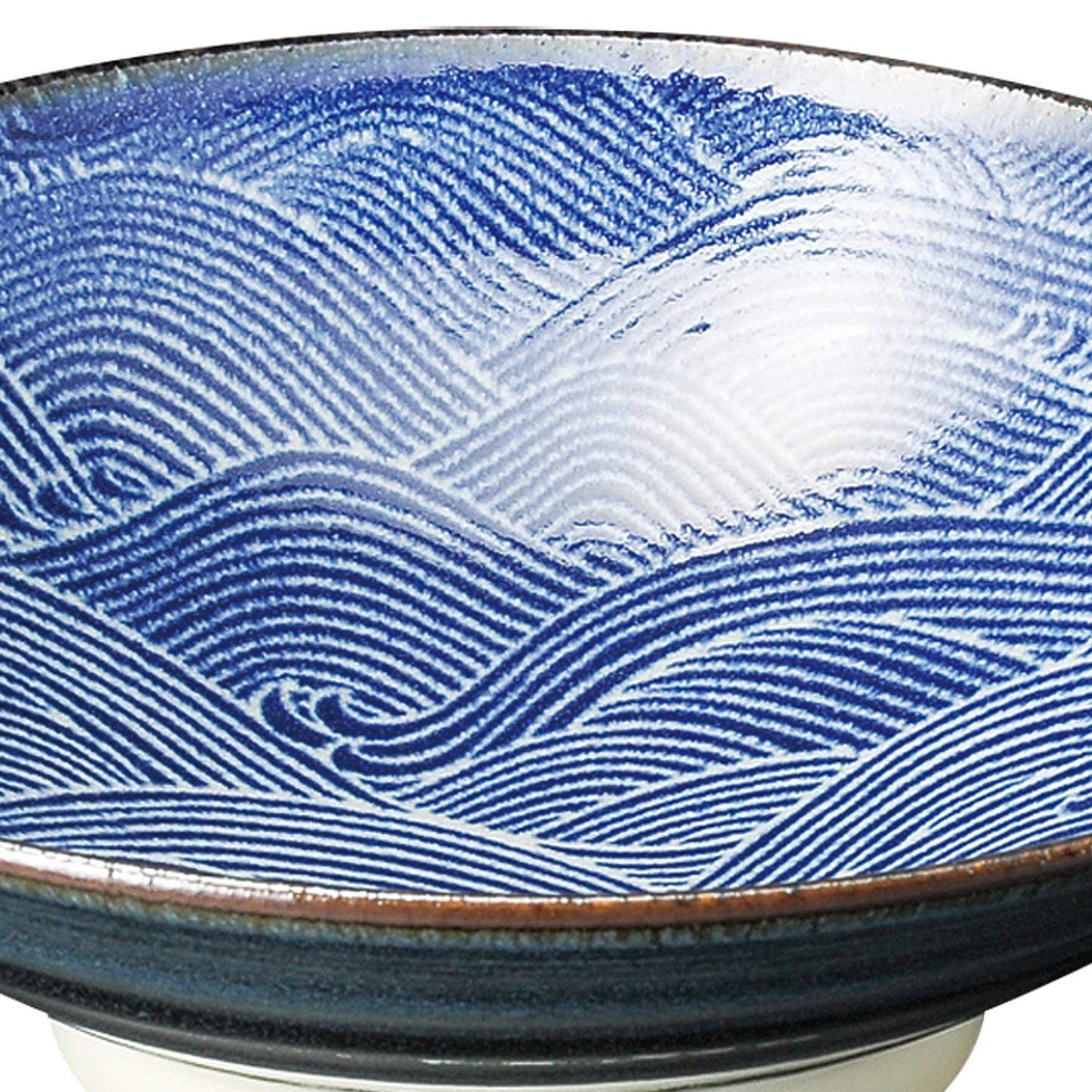 Japanese 9.65 Inches in Diameter Blue Ocean Wave Seigaiha Ceramic Serving Bowl TR52116 from Japan